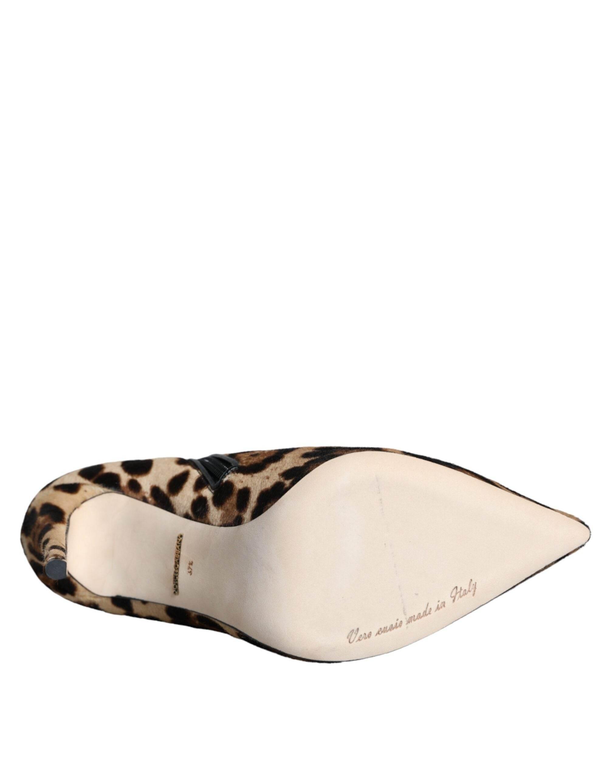 Dolce & Gabbana Brown Leopard Calf Fur Heels Ankle Boots Shoes - Hilstor