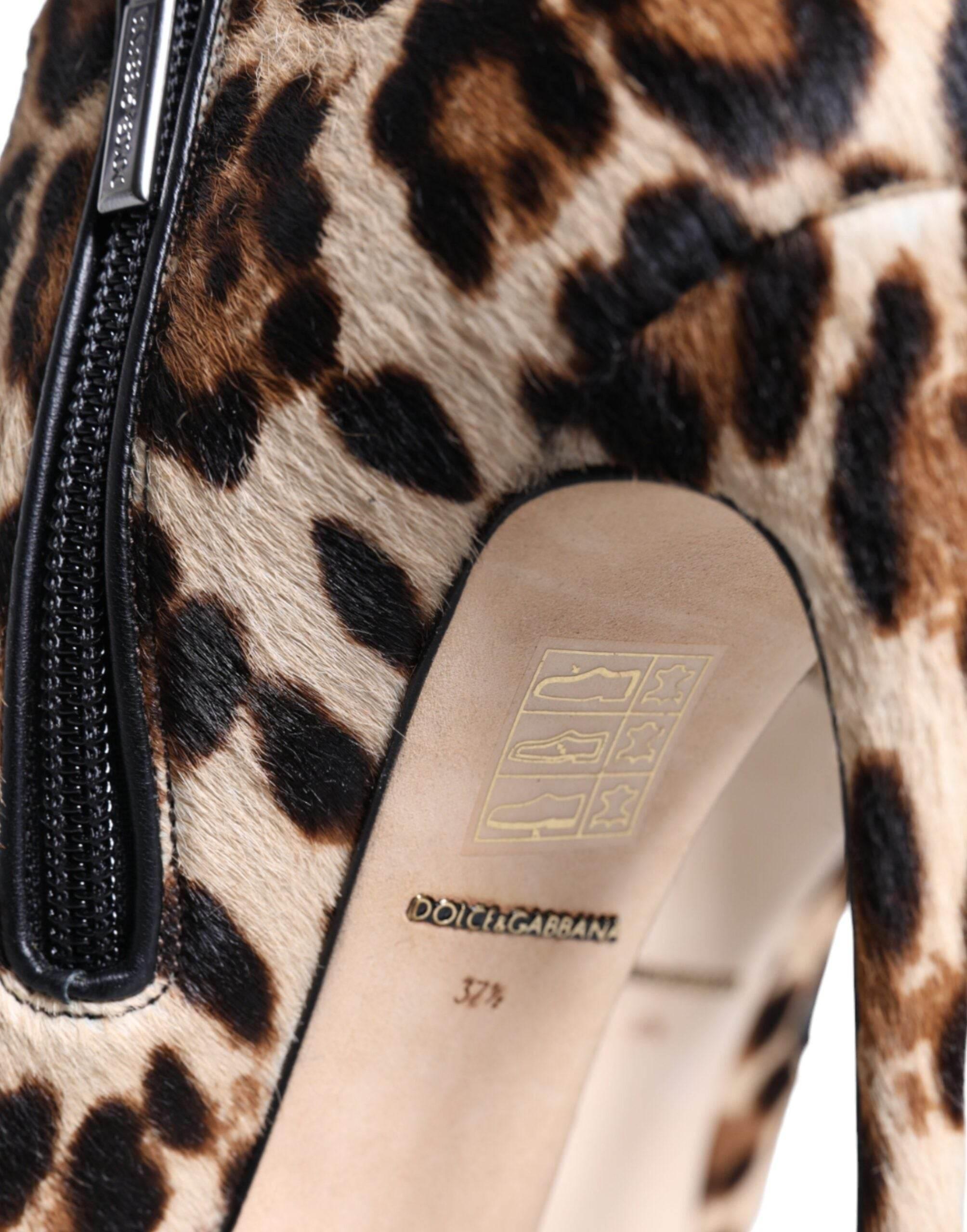 Dolce & Gabbana Brown Leopard Calf Fur Heels Ankle Boots Shoes - Hilstor