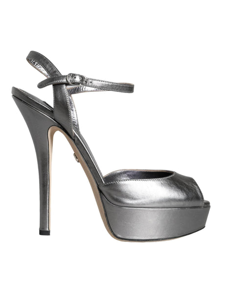 Dolce & Gabbana Metallic Silver Leather Keira Platform Sandals Shoes - Hilstor