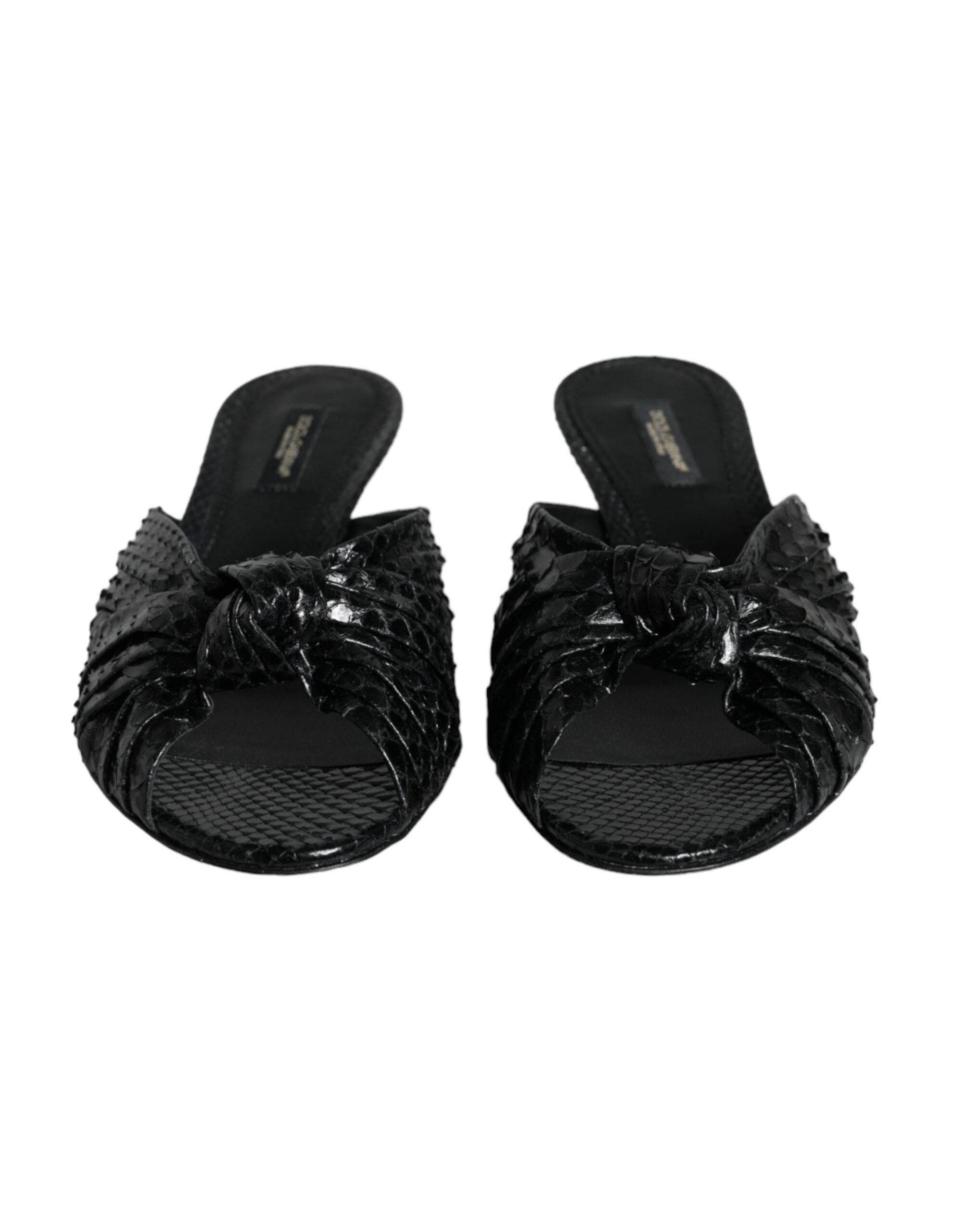 Dolce & Gabbana Black Leather Heels Slides Sandals Shoes - Hilstor