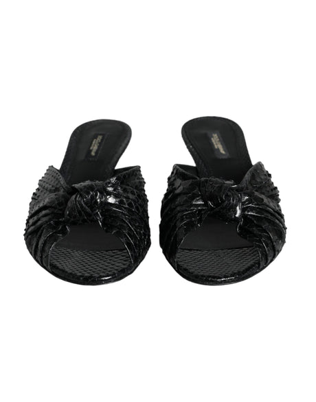 Dolce & Gabbana Black Leather Heels Slides Sandals Shoes - Hilstor