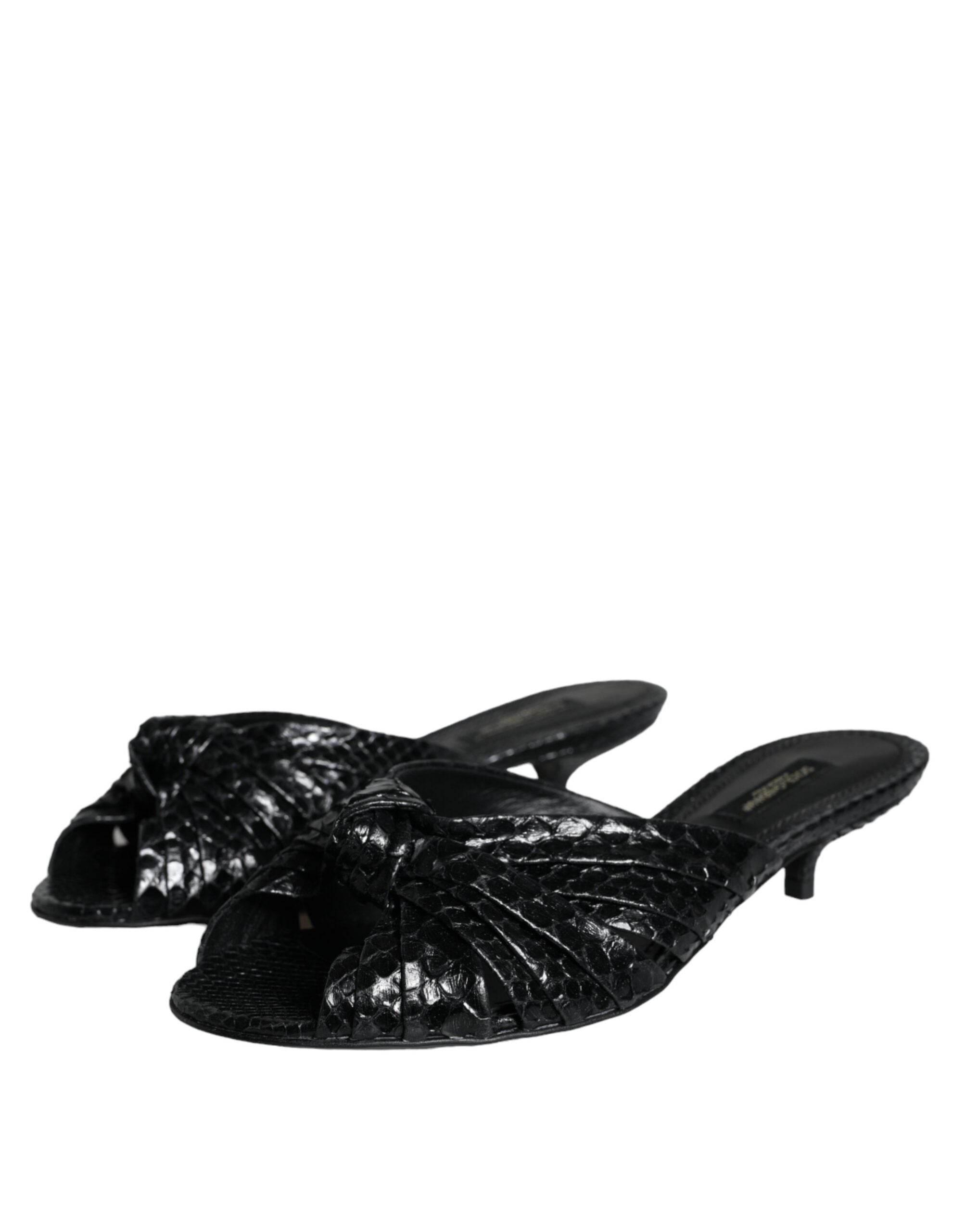 Dolce & Gabbana Black Leather Heels Slides Sandals Shoes - Hilstor