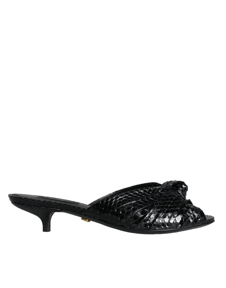 Dolce & Gabbana Black Leather Heels Slides Sandals Shoes - Hilstor