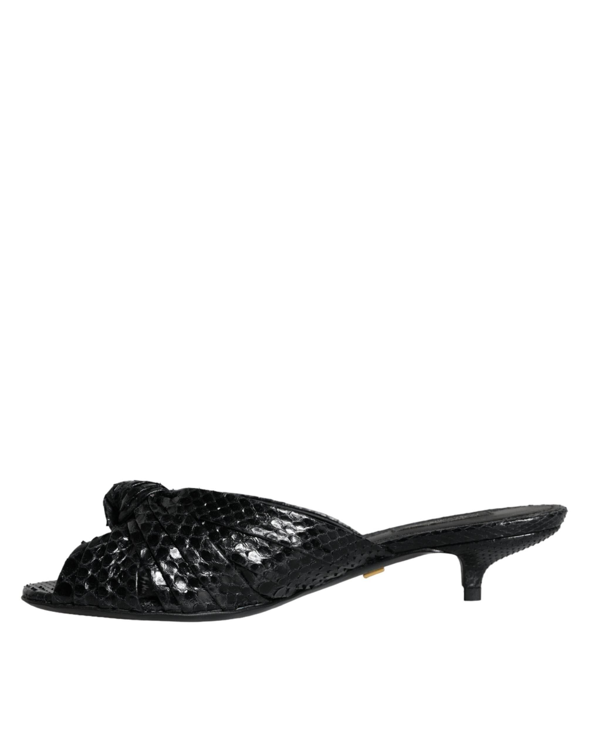 Dolce & Gabbana Black Leather Heels Slides Sandals Shoes - Hilstor