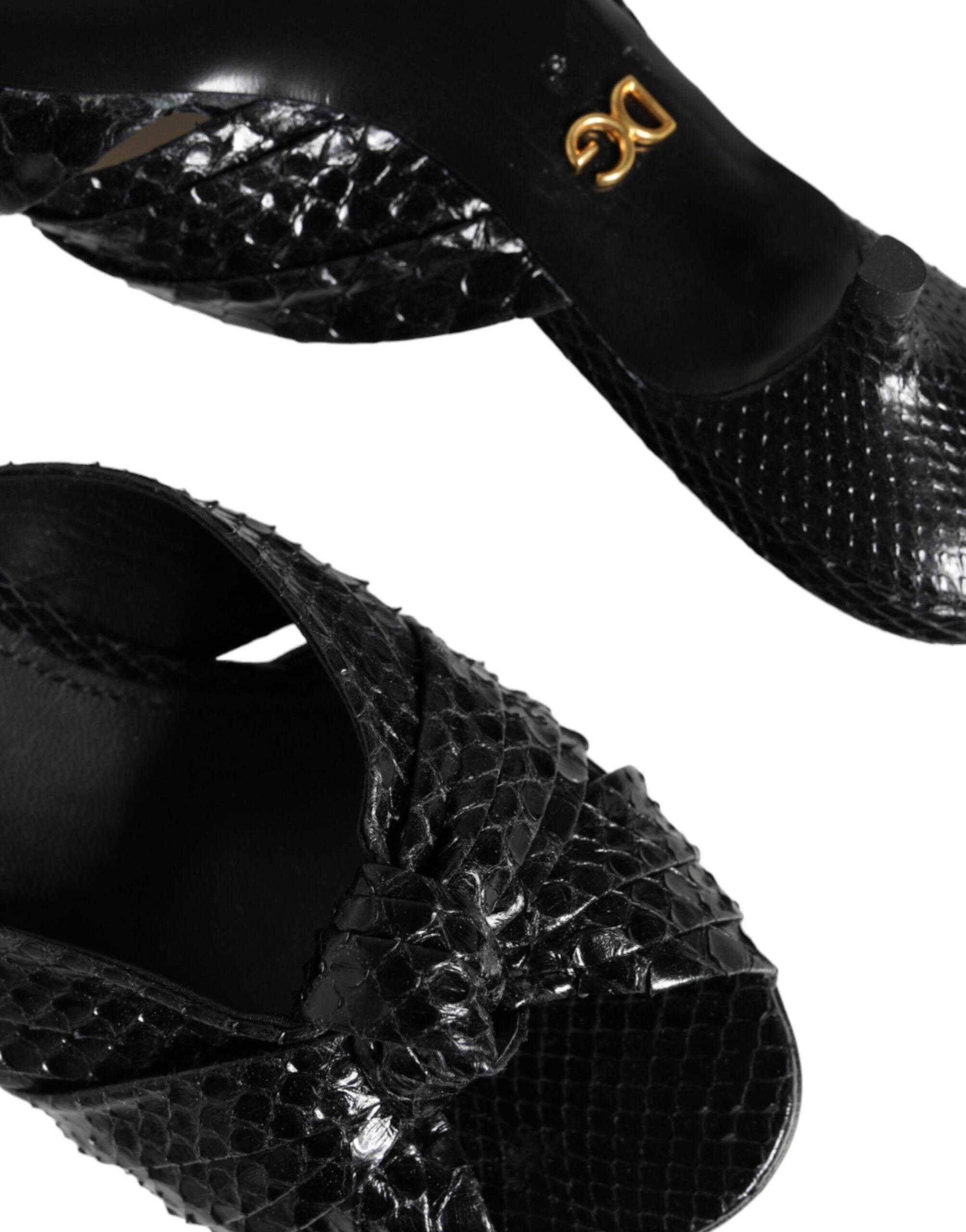 Dolce & Gabbana Black Leather Heels Slides Sandals Shoes - Hilstor