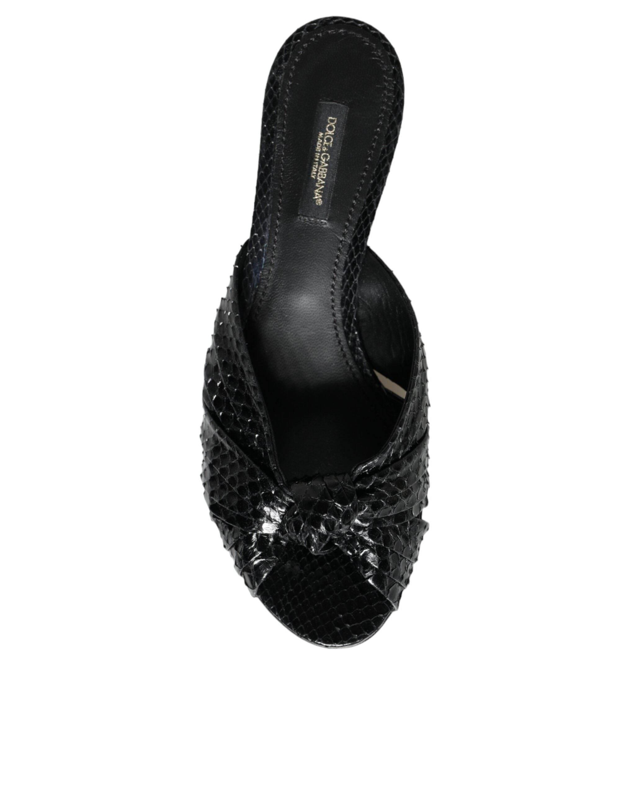 Dolce & Gabbana Black Leather Heels Slides Sandals Shoes - Hilstor