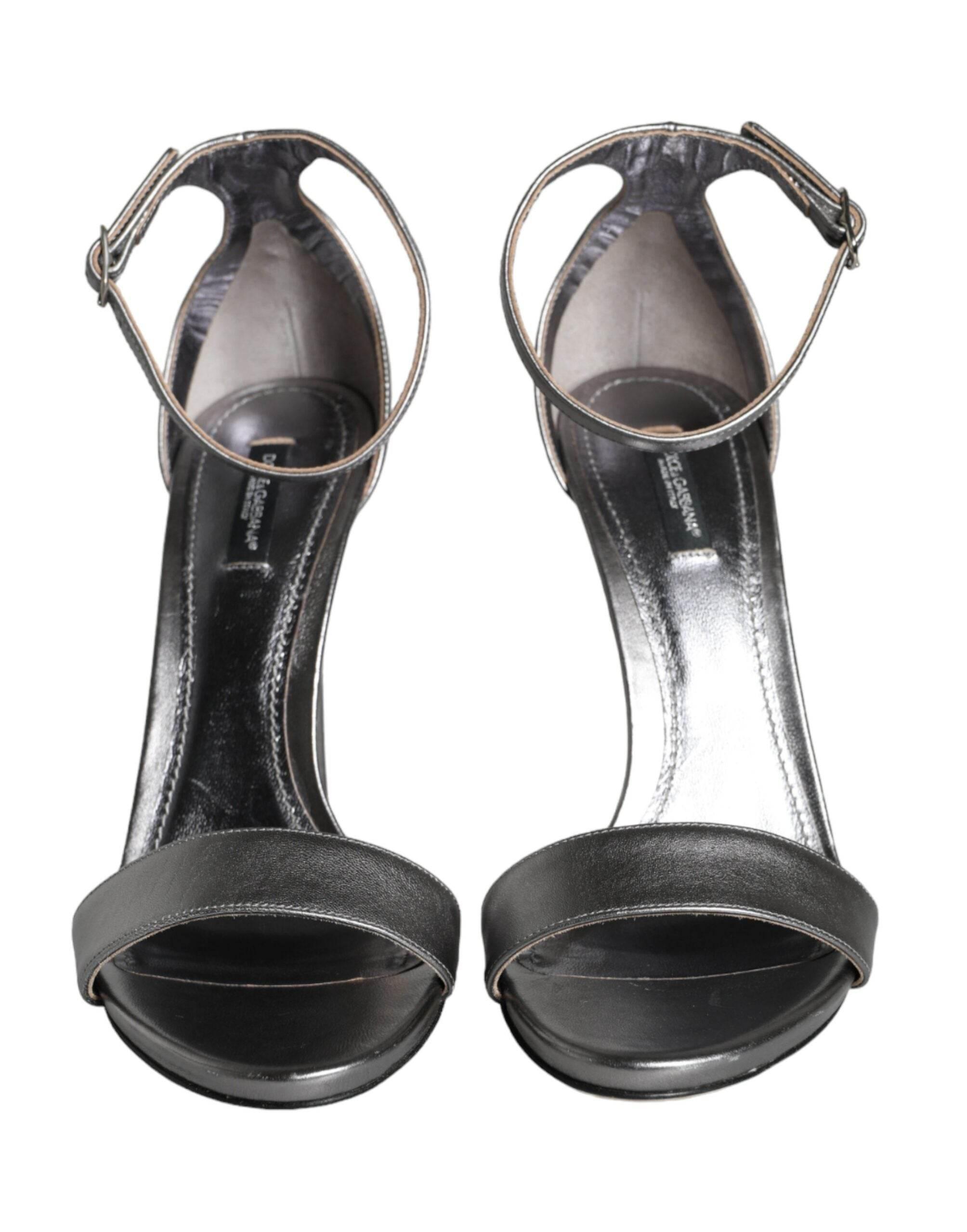 Dolce & Gabbana Silver KEIRA Heels Ankle Strap Sandals Shoes - Hilstor