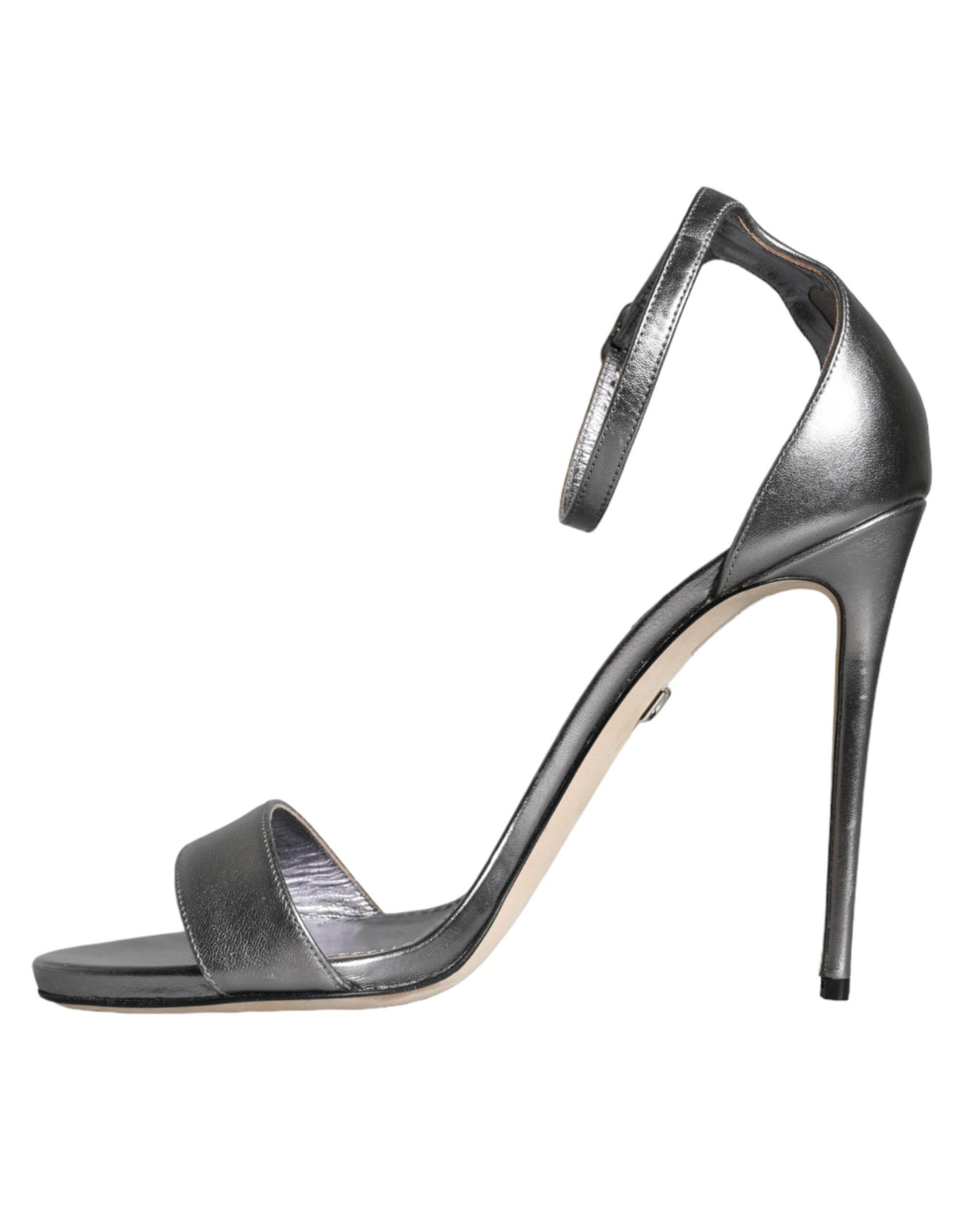 Dolce & Gabbana Silver KEIRA Heels Ankle Strap Sandals Shoes - Hilstor