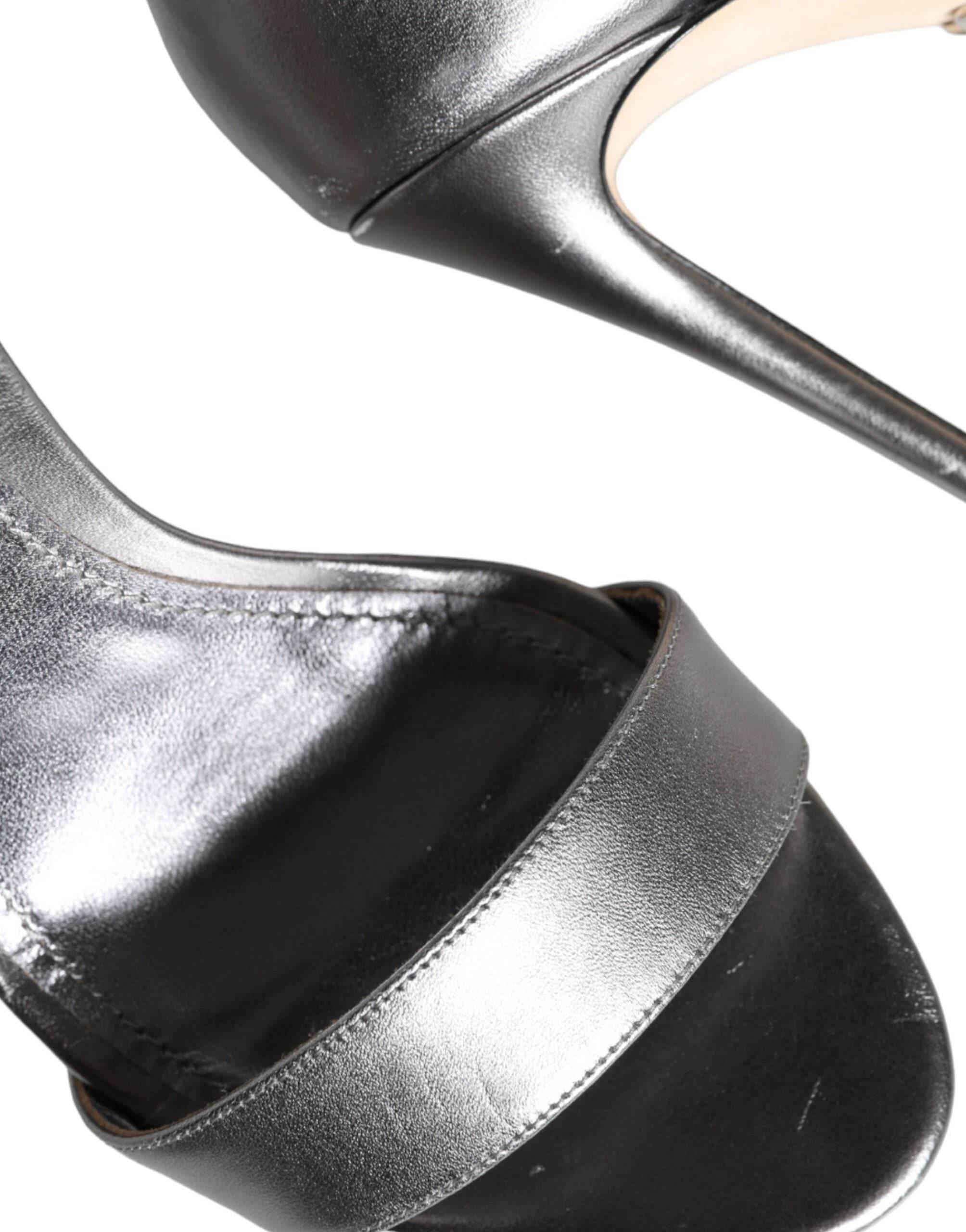 Dolce & Gabbana Silver KEIRA Heels Ankle Strap Sandals Shoes - Hilstor