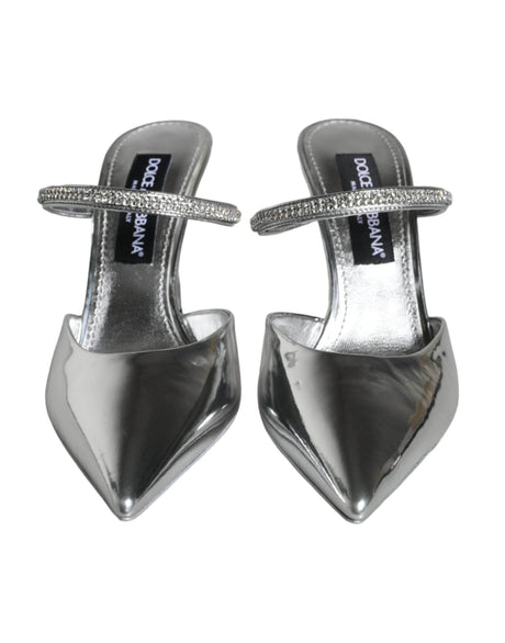 Dolce & Gabbana Silver Crystal Leather Slip On Sandals Shoes - Hilstor