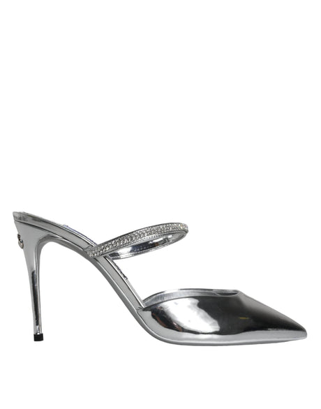 Dolce & Gabbana Silver Crystal Leather Slip On Sandals Shoes - Hilstor