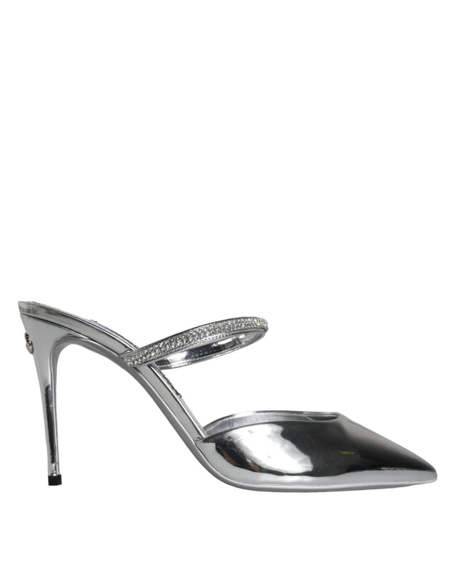 Dolce & Gabbana Silver Crystal Leather Slip On Sandals Shoes - Hilstor