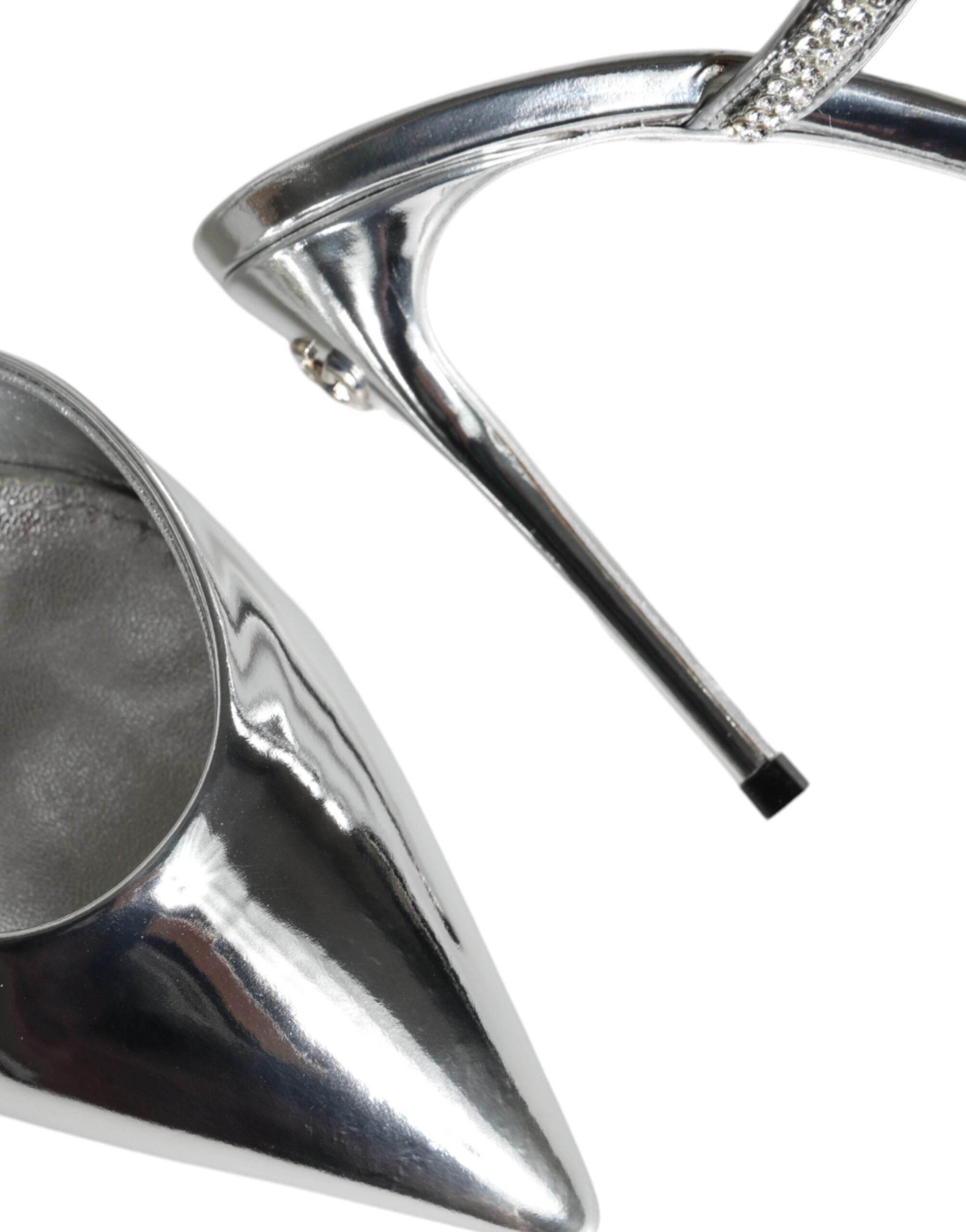 Dolce & Gabbana Silver Crystal Leather Slip On Sandals Shoes - Hilstor