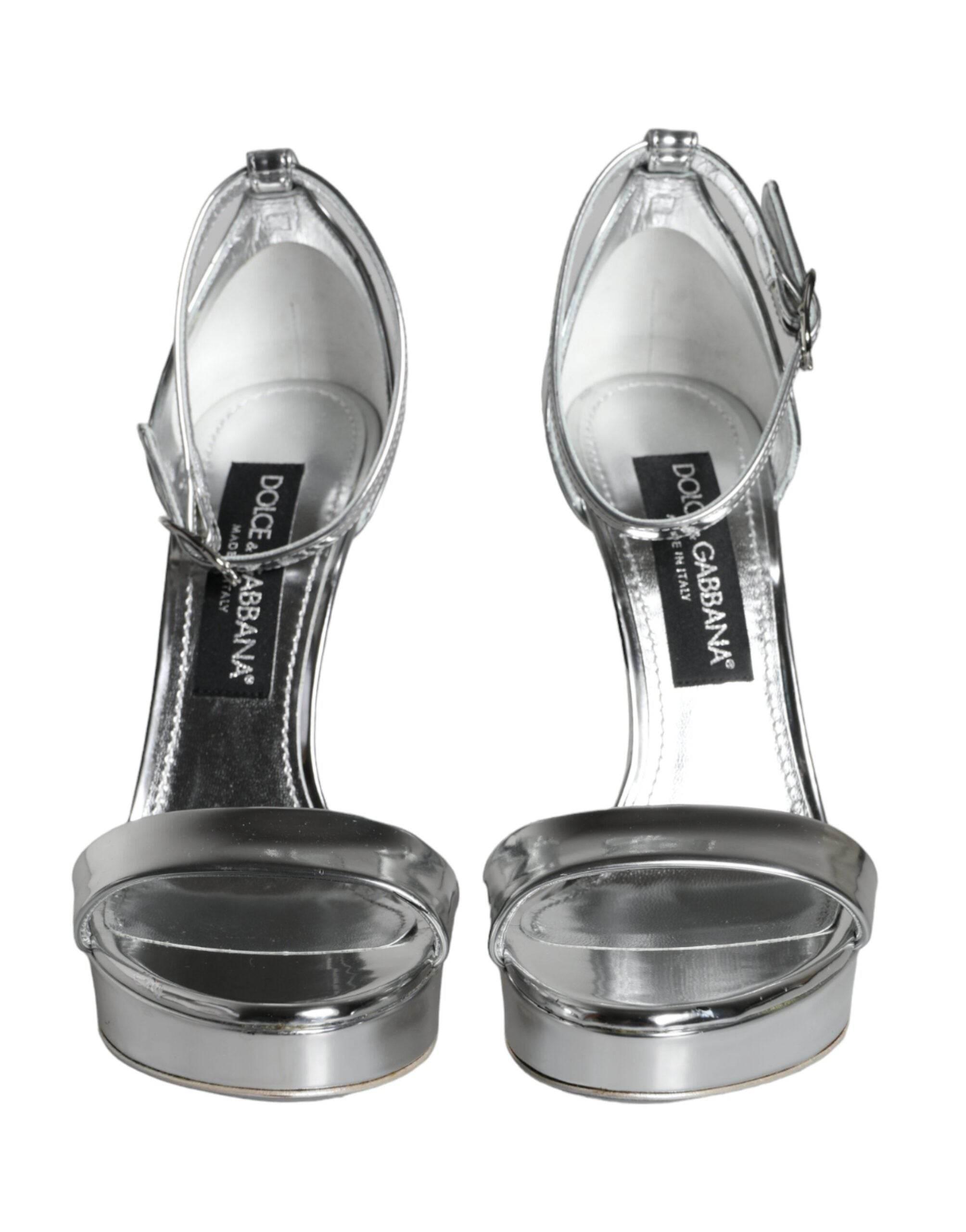 Dolce & Gabbana Silver KEIRA Heels Ankle Strap Sandals Shoes - Hilstor