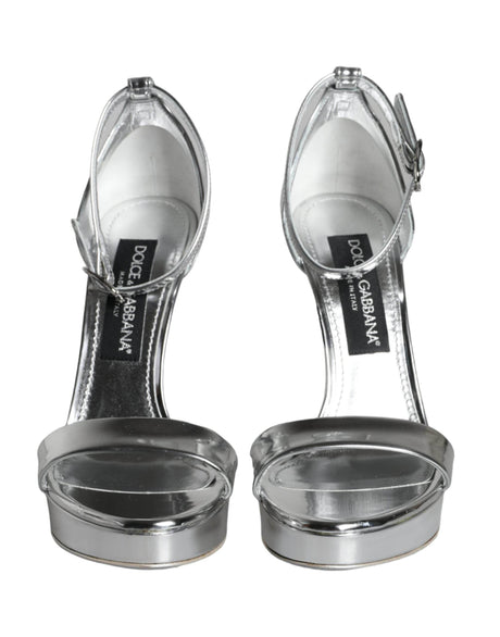 Dolce & Gabbana Silver KEIRA Heels Ankle Strap Sandals Shoes - Hilstor