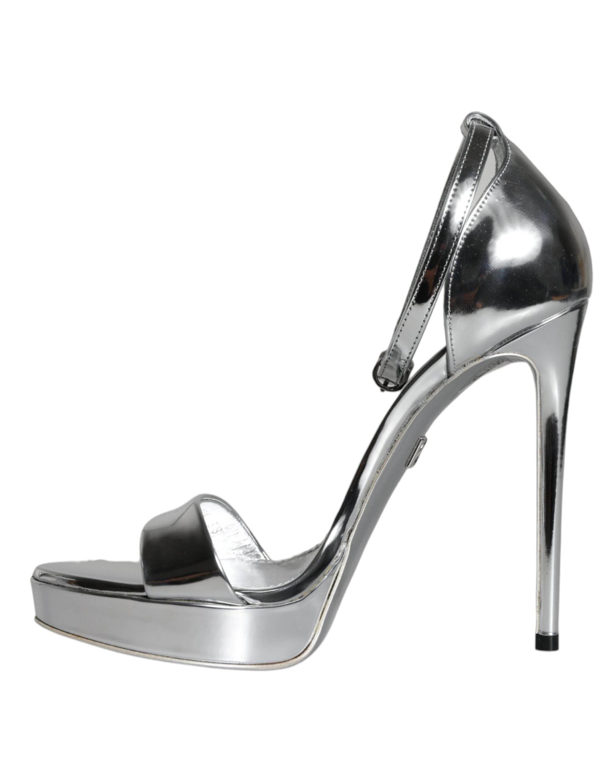 Dolce & Gabbana Silver KEIRA Heels Ankle Strap Sandals Shoes - Hilstor