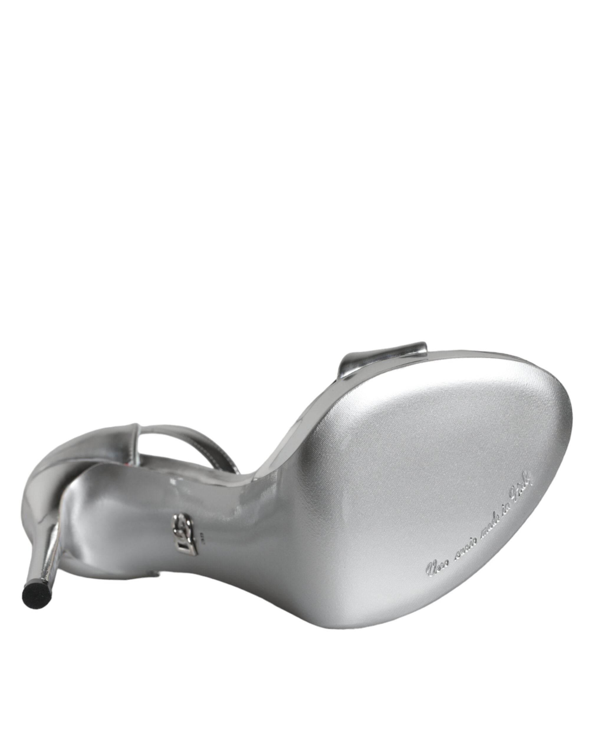 Dolce & Gabbana Silver KEIRA Heels Ankle Strap Sandals Shoes - Hilstor
