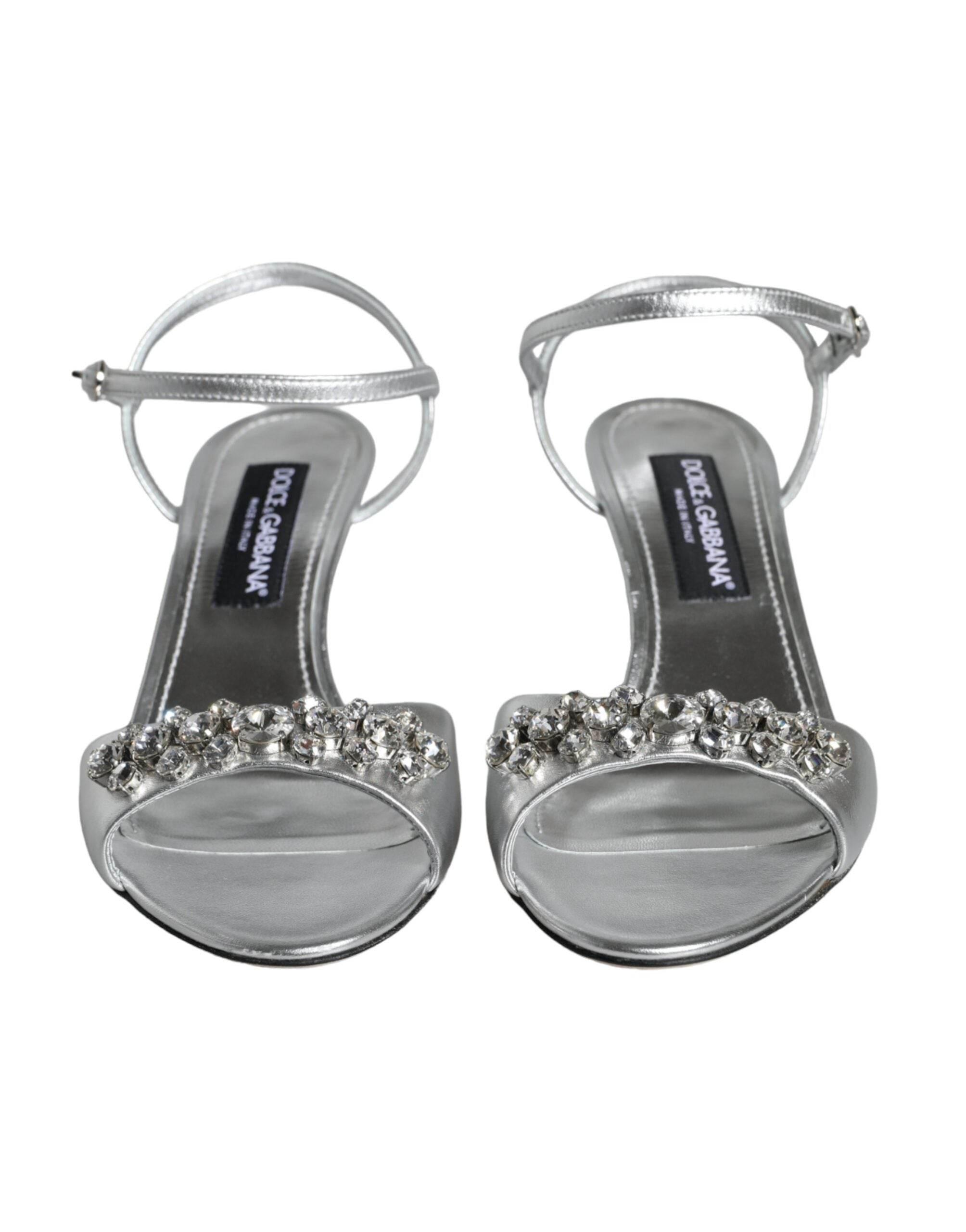 Dolce & Gabbana Silver Crystal AnkleStrap Keira Sandals Shoes - Hilstor