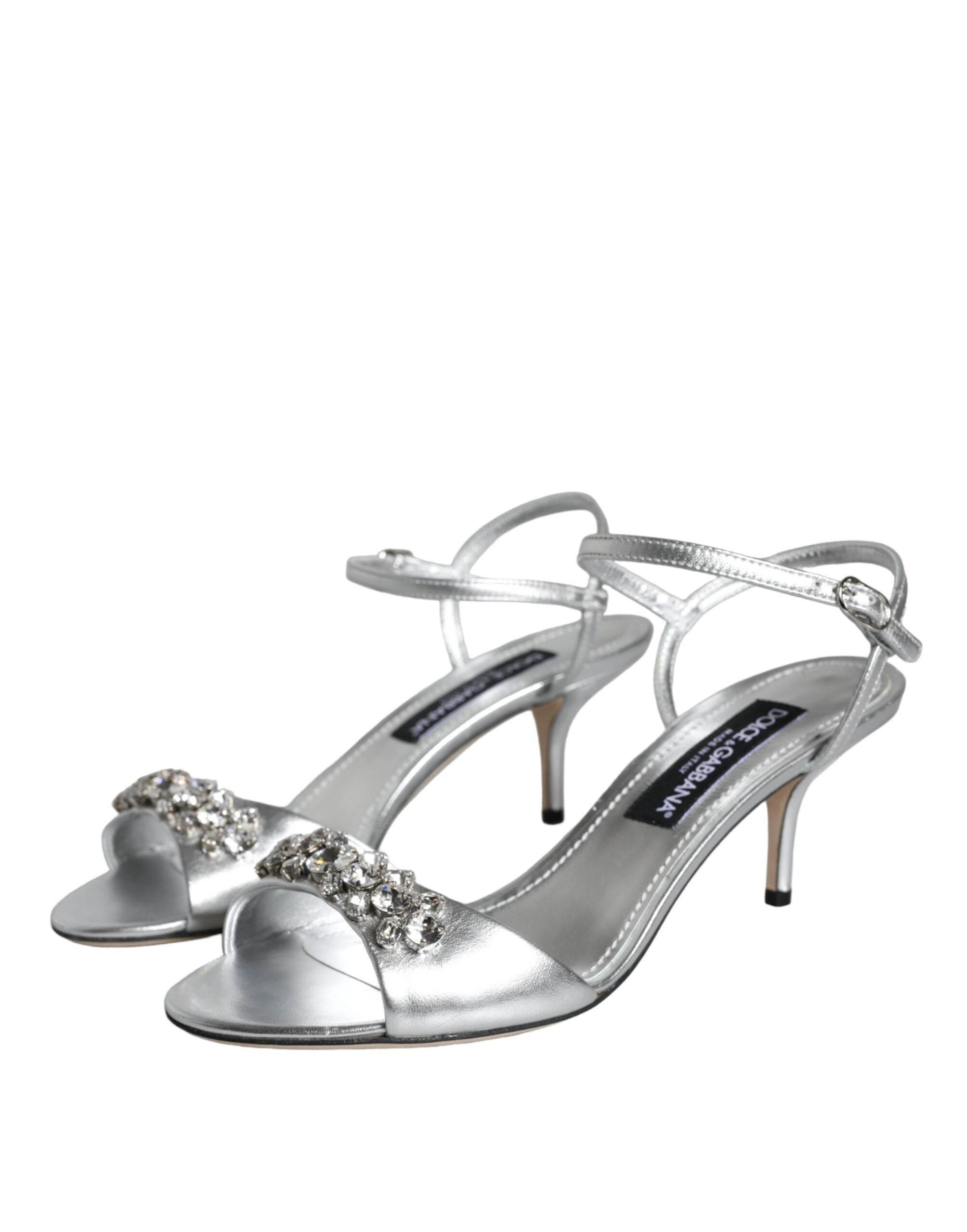 Dolce & Gabbana Silver Crystal AnkleStrap Keira Sandals Shoes - Hilstor