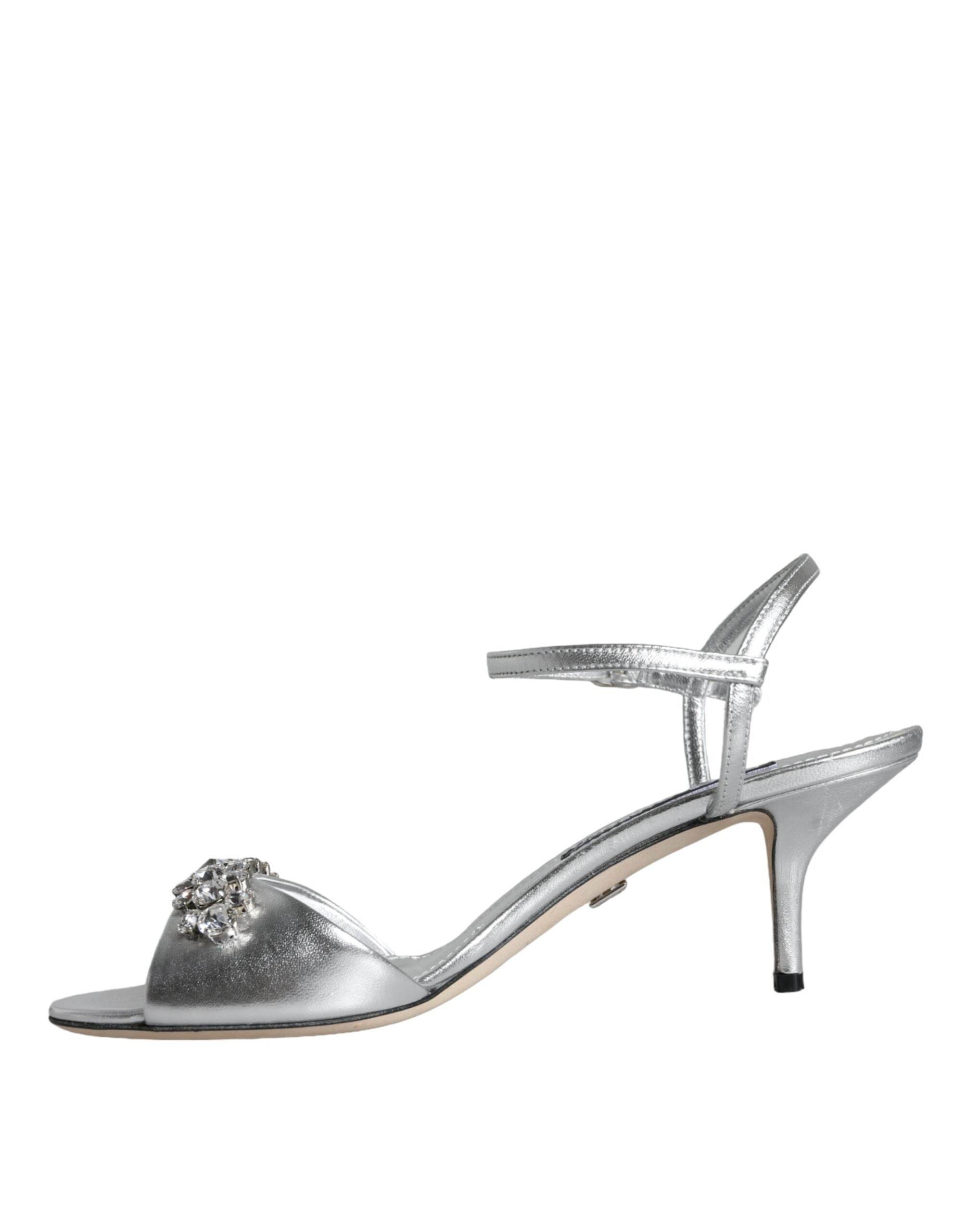 Dolce & Gabbana Silver Crystal AnkleStrap Keira Sandals Shoes - Hilstor