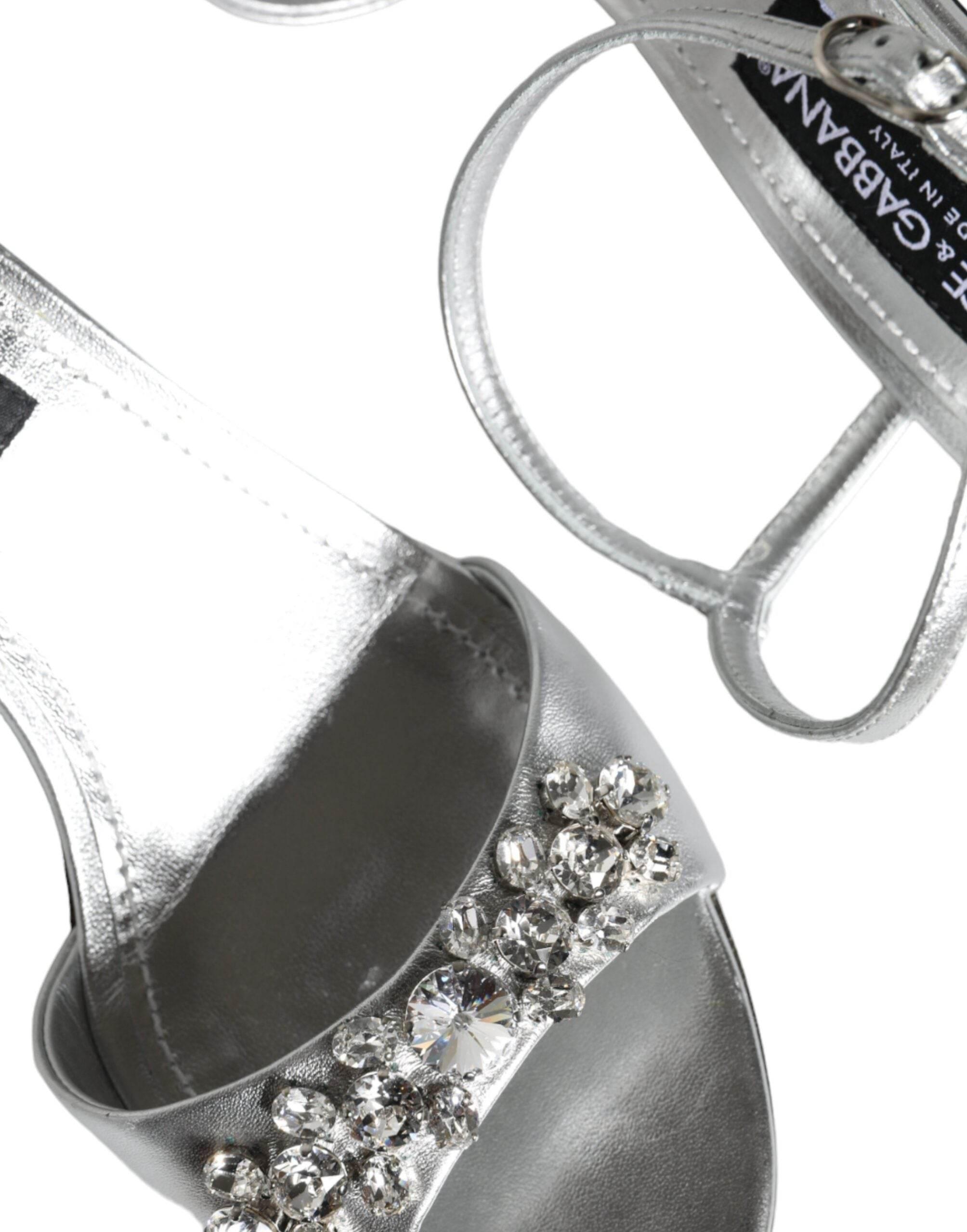 Dolce & Gabbana Silver Crystal AnkleStrap Keira Sandals Shoes - Hilstor