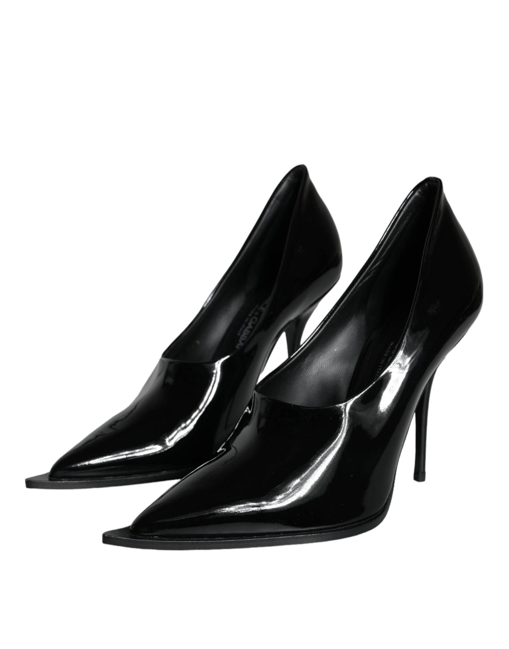 Dolce & Gabbana Black Patent Leather High Heels Pumps Shoes - Hilstor