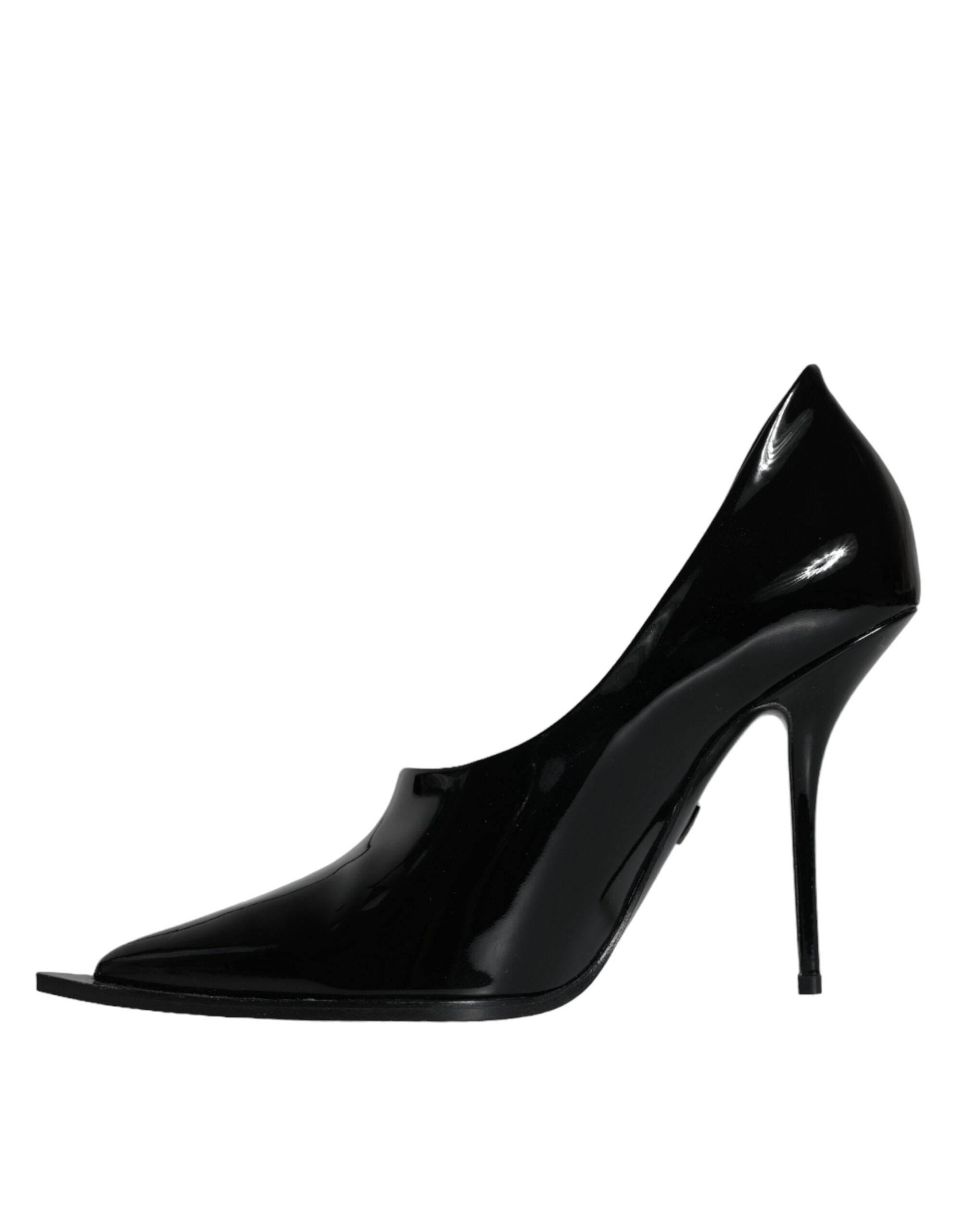 Dolce & Gabbana Black Patent Leather High Heels Pumps Shoes - Hilstor