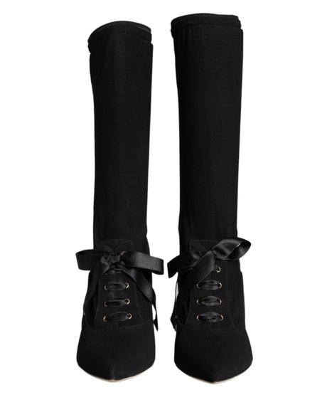 Dolce & Gabbana Black Stiletto Heels Mid Calf Boots Shoes - Hilstor