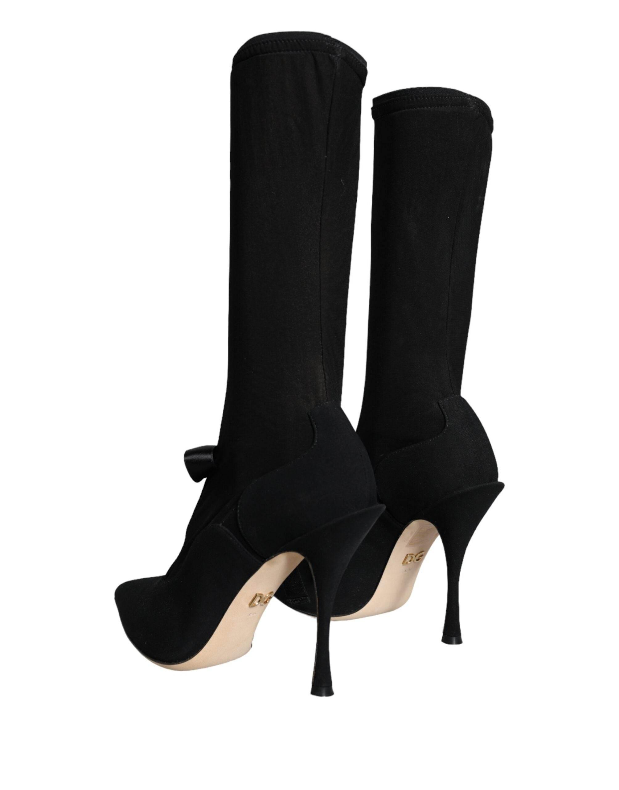 Dolce & Gabbana Black Stiletto Heels Mid Calf Boots Shoes - Hilstor