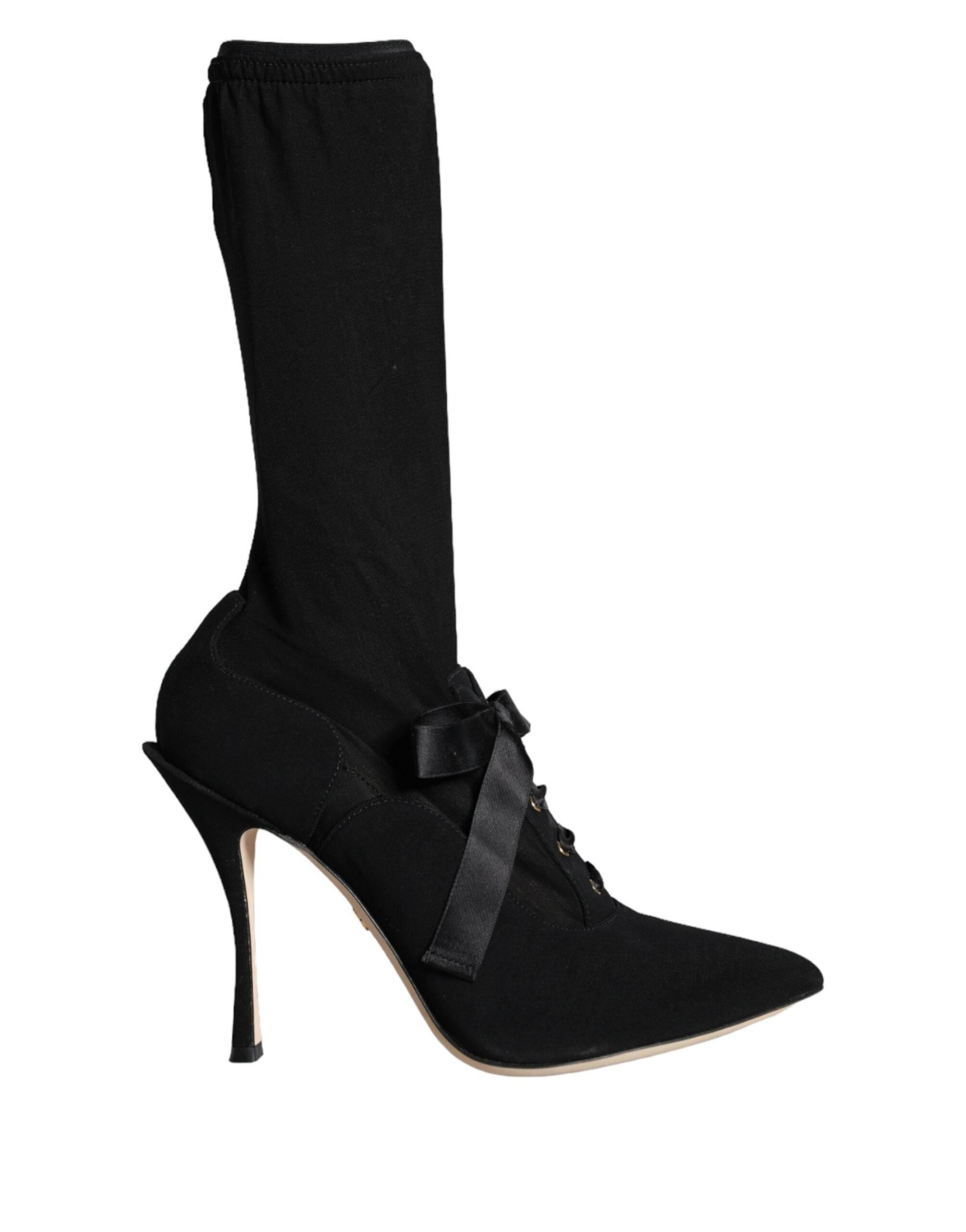 Dolce & Gabbana Black Stiletto Heels Mid Calf Boots Shoes - Hilstor