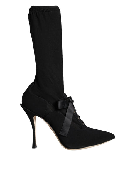 Dolce & Gabbana Black Stiletto Heels Mid Calf Boots Shoes - Hilstor