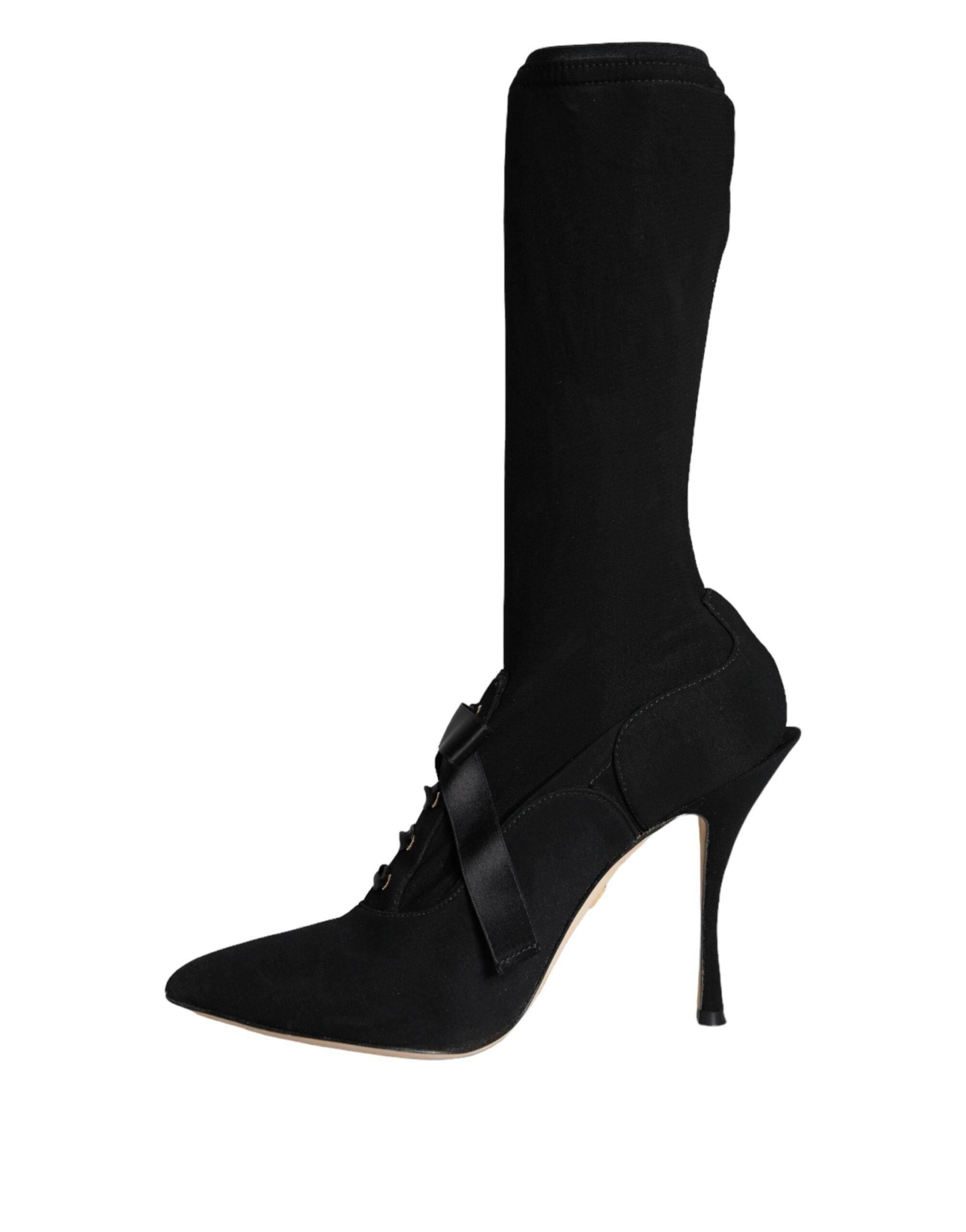 Dolce & Gabbana Black Stiletto Heels Mid Calf Boots Shoes - Hilstor