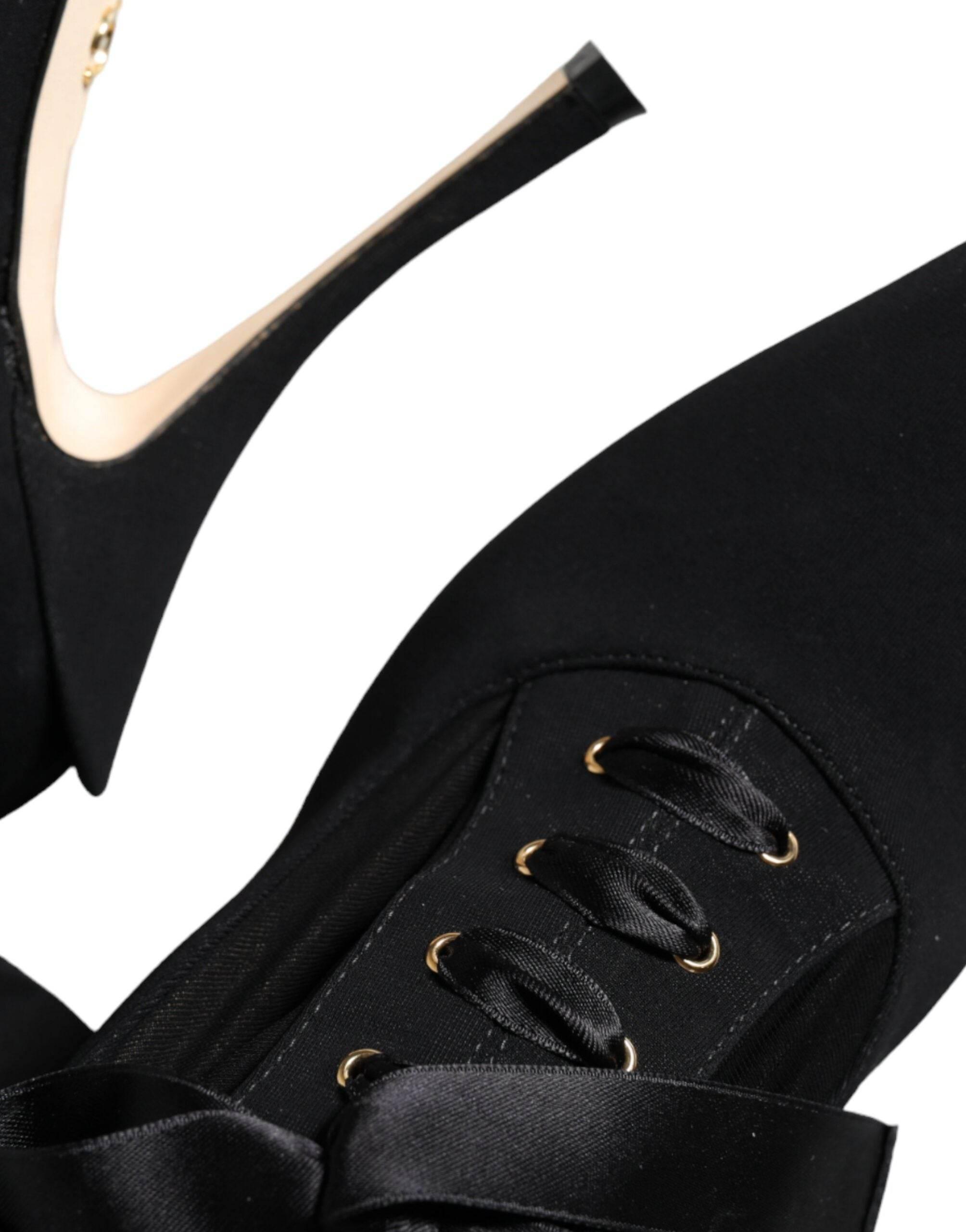 Dolce & Gabbana Black Stiletto Heels Mid Calf Boots Shoes - Hilstor