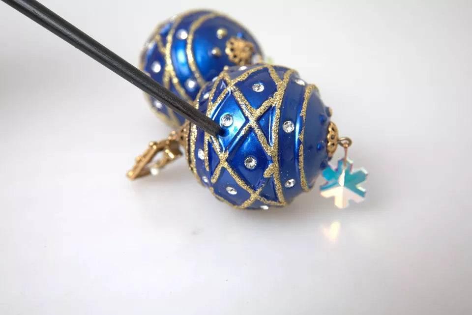 Dolce & Gabbana Gold Brass Blue Dangle Christmas Ball Crystal Clip On Earrings - Hilstor