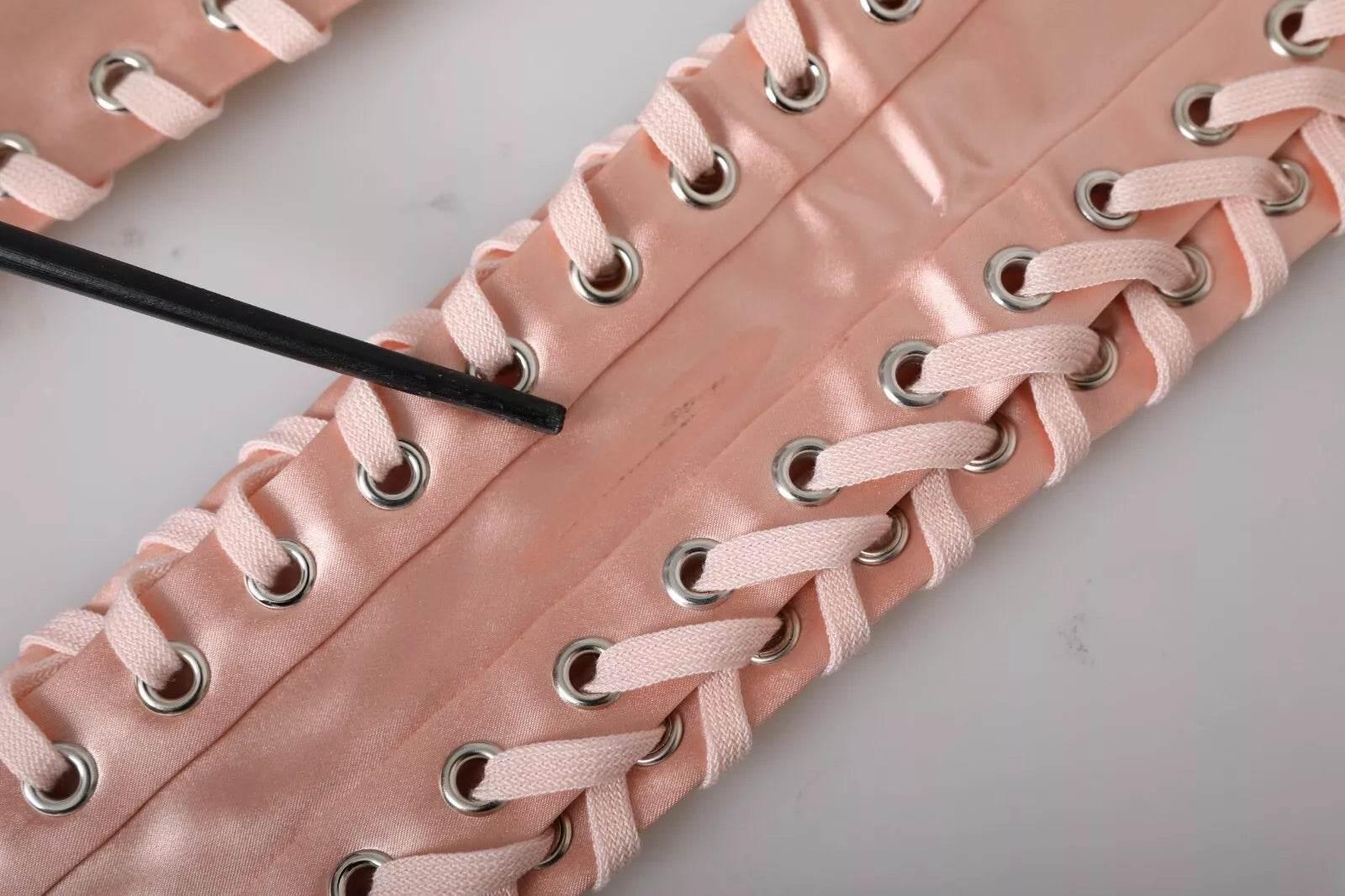 Dolce & Gabbana Pink Acetate Lace Up Fingerless Gloves - Hilstor