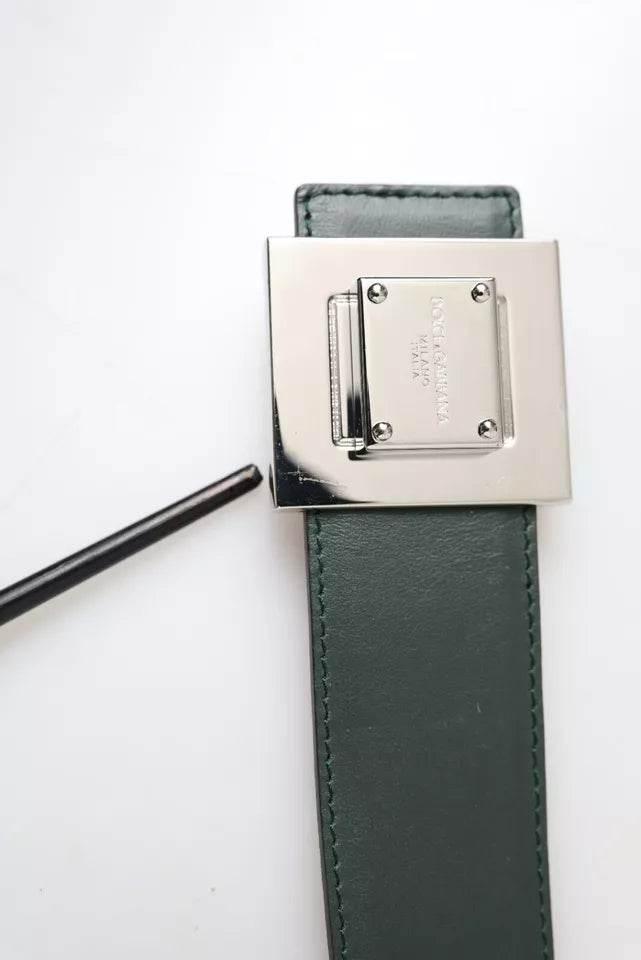 Dolce & Gabbana Green Calf Leather Square Metal Buckle Belt - Hilstor