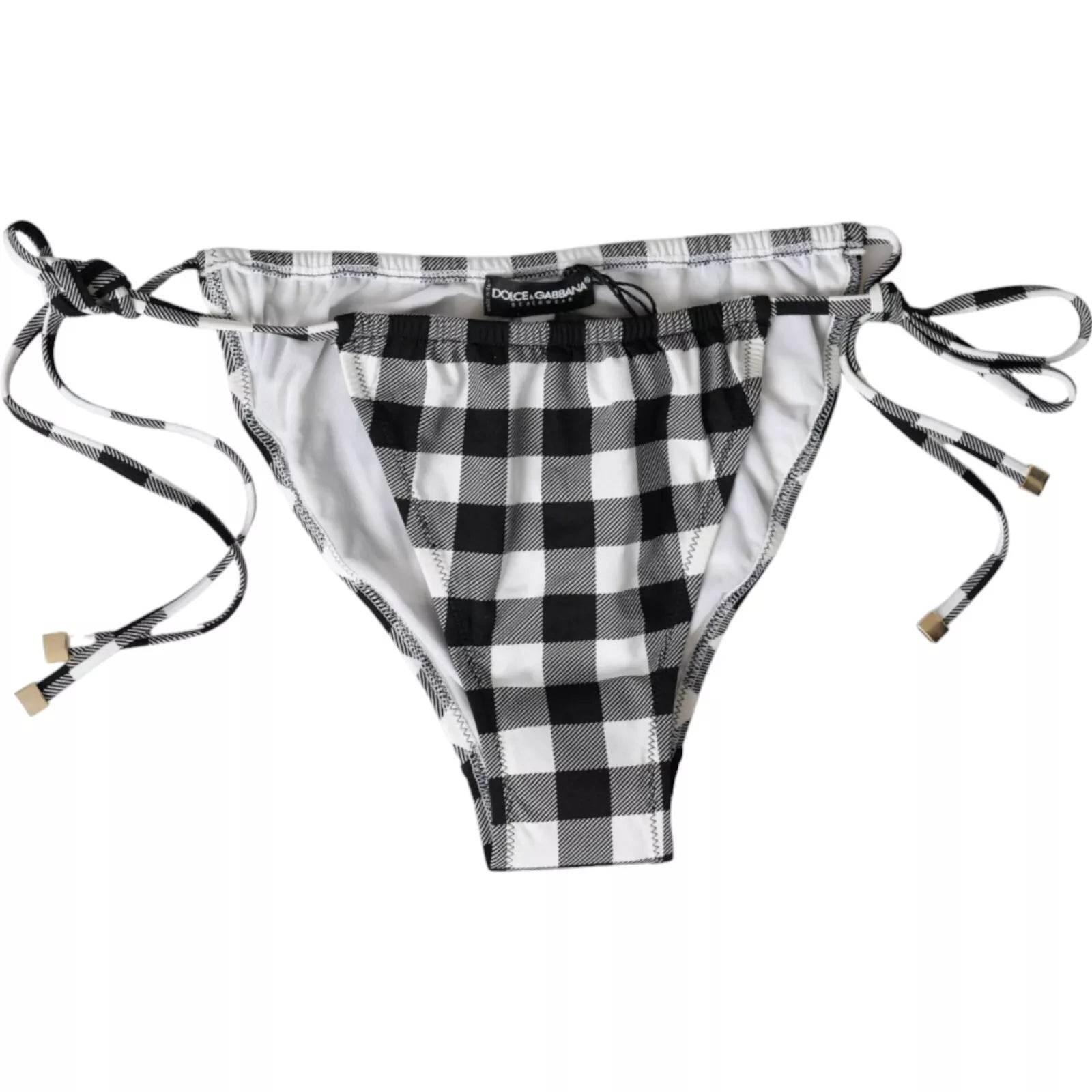 Dolce & Gabbana Black White Check Swimwear Beachwear Bottom Bikini - Hilstor