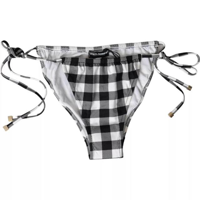 Dolce & Gabbana Black White Check Swimwear Beachwear Bottom Bikini - Hilstor