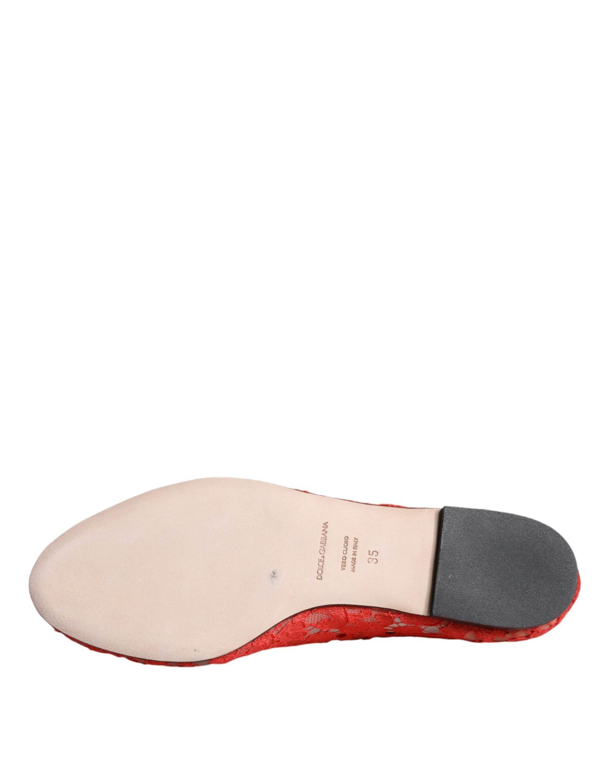 Dolce & Gabbana Coral Lace Crystal Ballet Flats Loafers Shoes - Hilstor