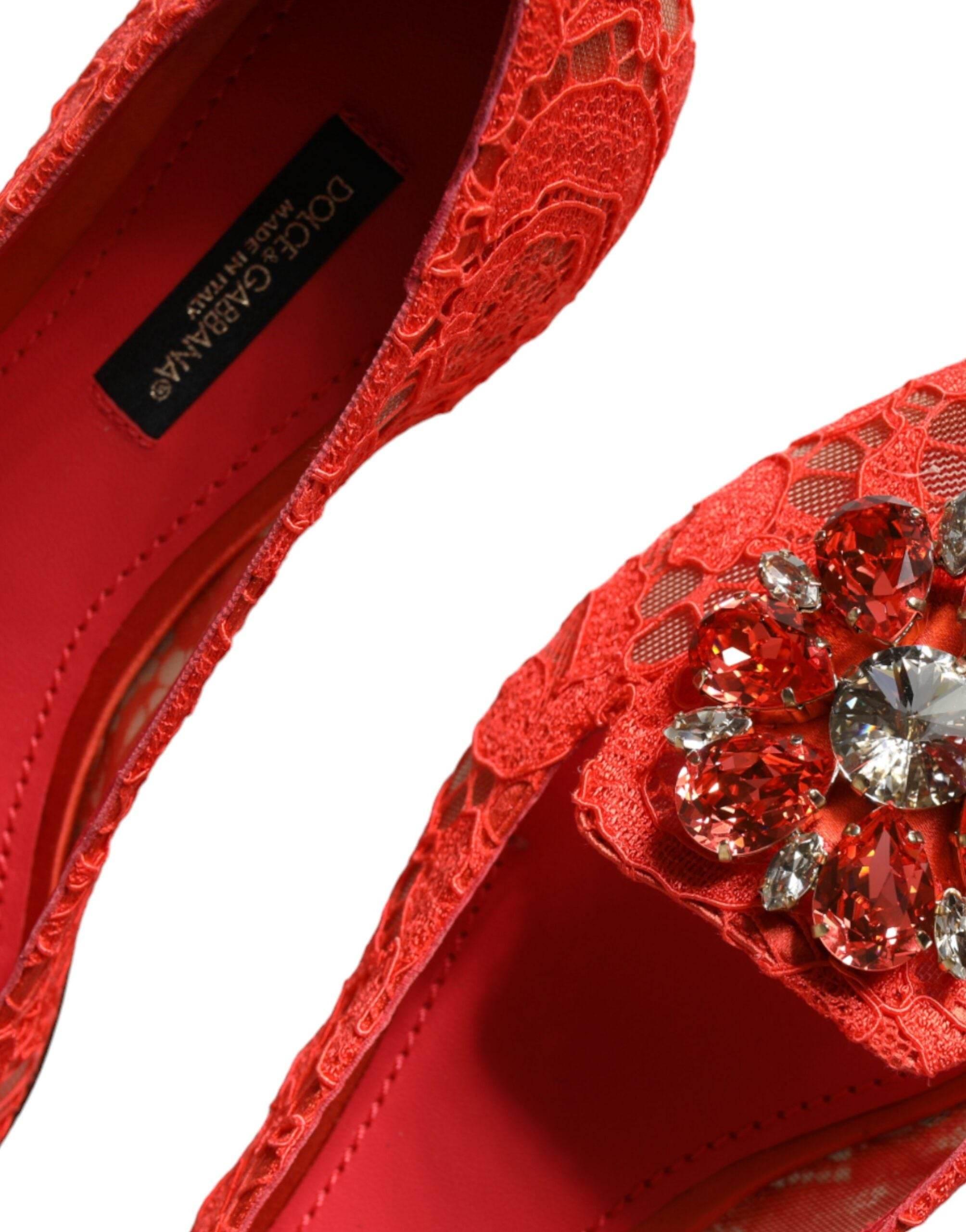Dolce & Gabbana Coral Lace Crystal Ballet Flats Loafers Shoes - Hilstor