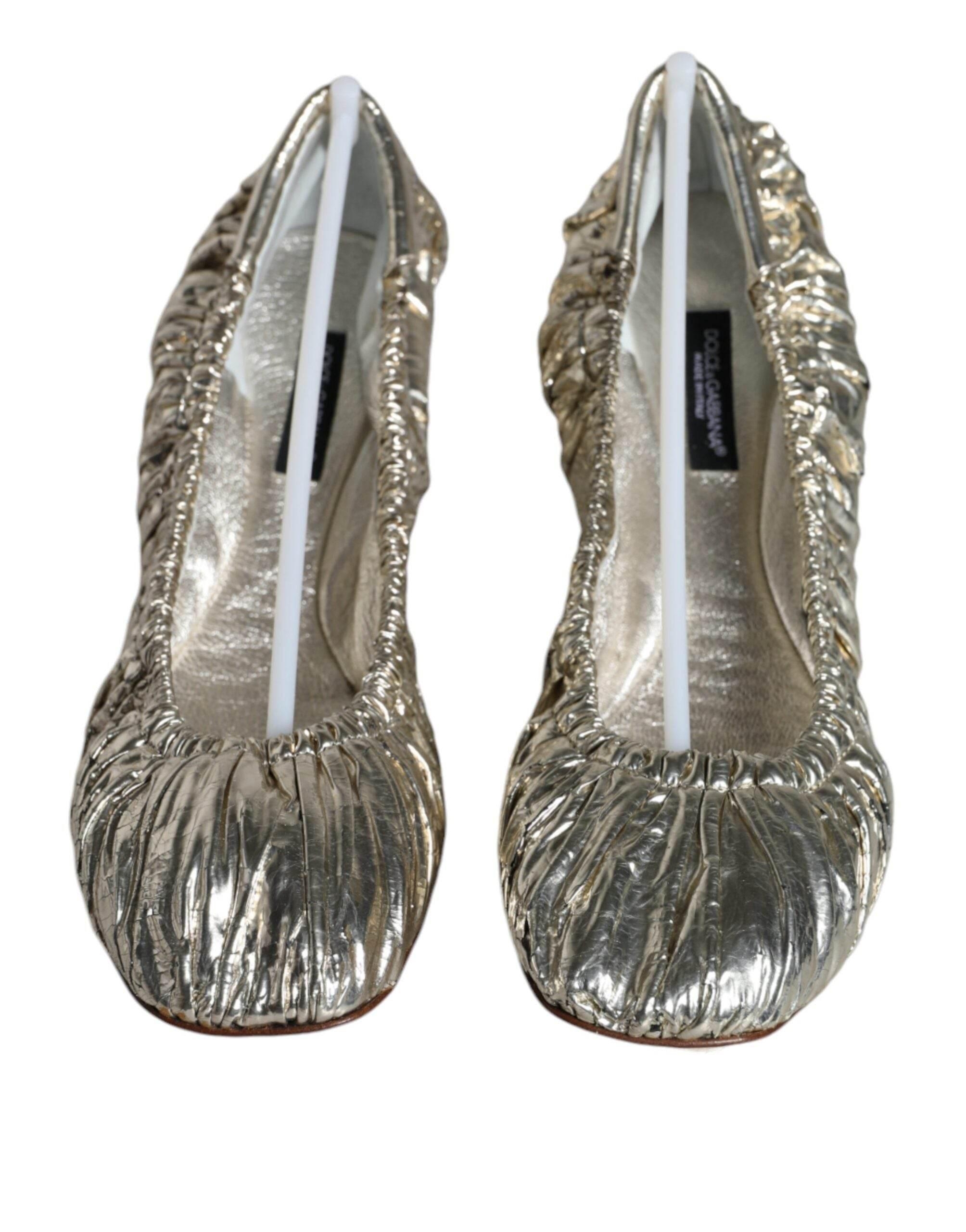 Dolce & Gabbana Silver Patent Leather Scrunch Ballet Flats Shoes - Hilstor