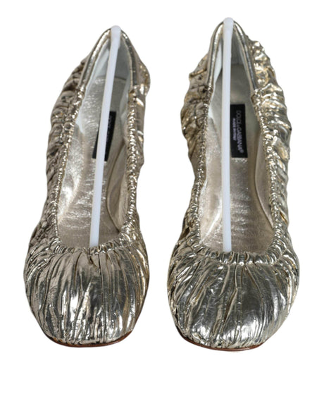 Dolce & Gabbana Silver Patent Leather Scrunch Ballet Flats Shoes - Hilstor