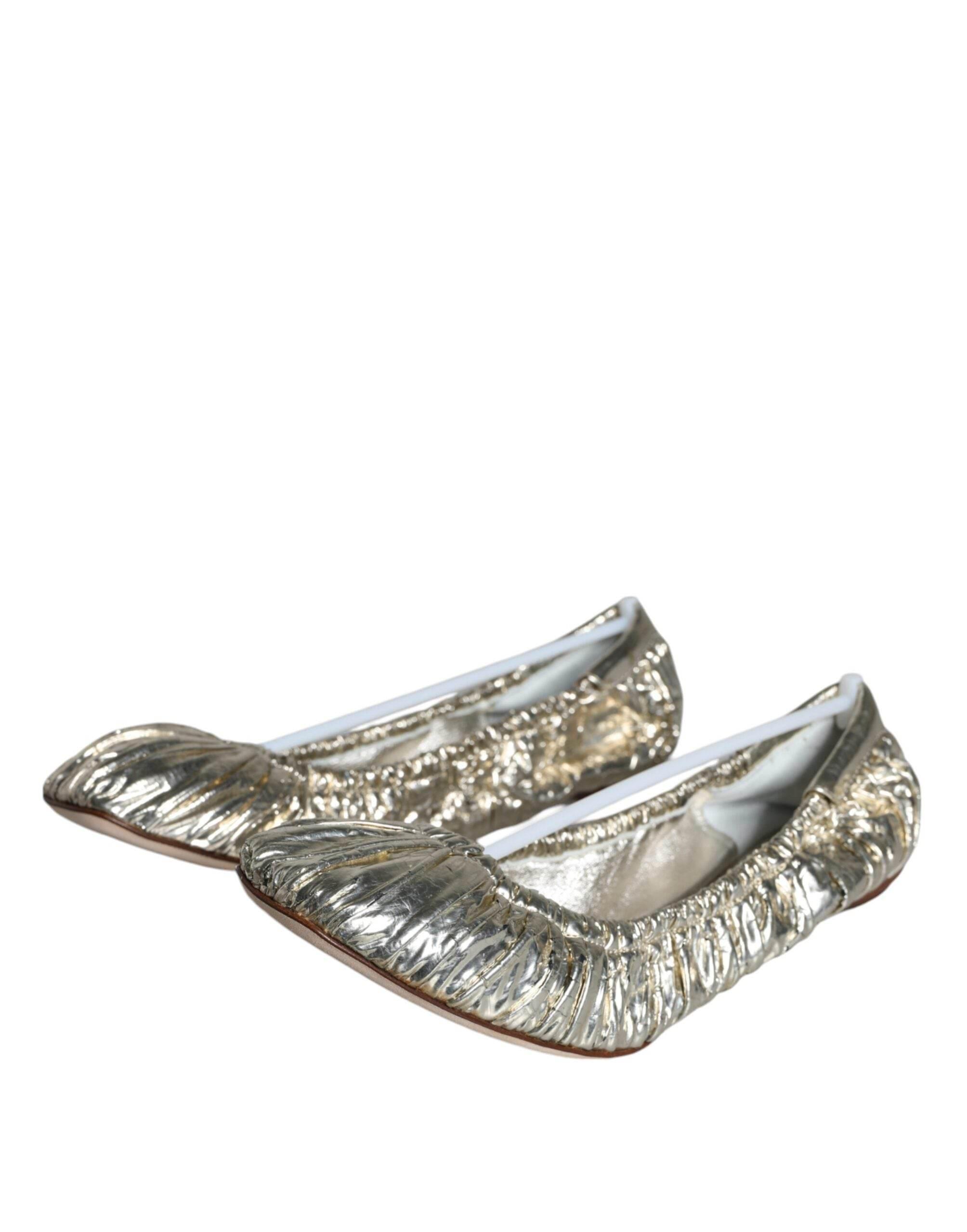 Dolce & Gabbana Silver Patent Leather Scrunch Ballet Flats Shoes - Hilstor
