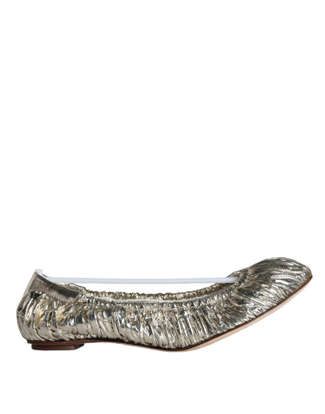Dolce & Gabbana Silver Patent Leather Scrunch Ballet Flats Shoes - Hilstor
