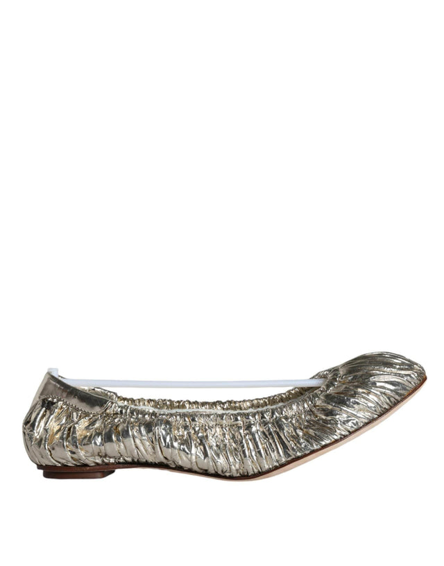 Dolce & Gabbana Silver Patent Leather Scrunch Ballet Flats Shoes - Hilstor
