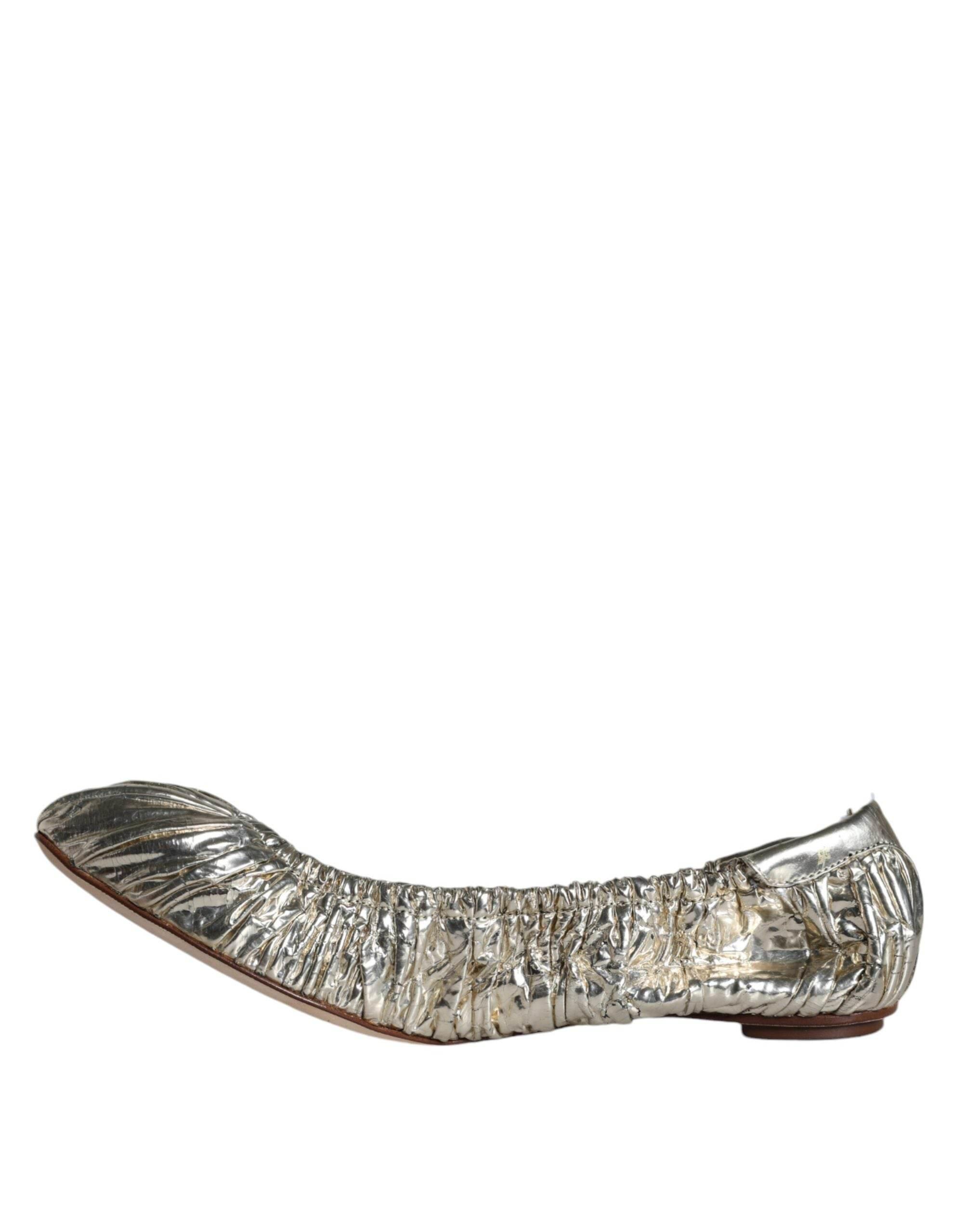 Dolce & Gabbana Silver Patent Leather Scrunch Ballet Flats Shoes - Hilstor