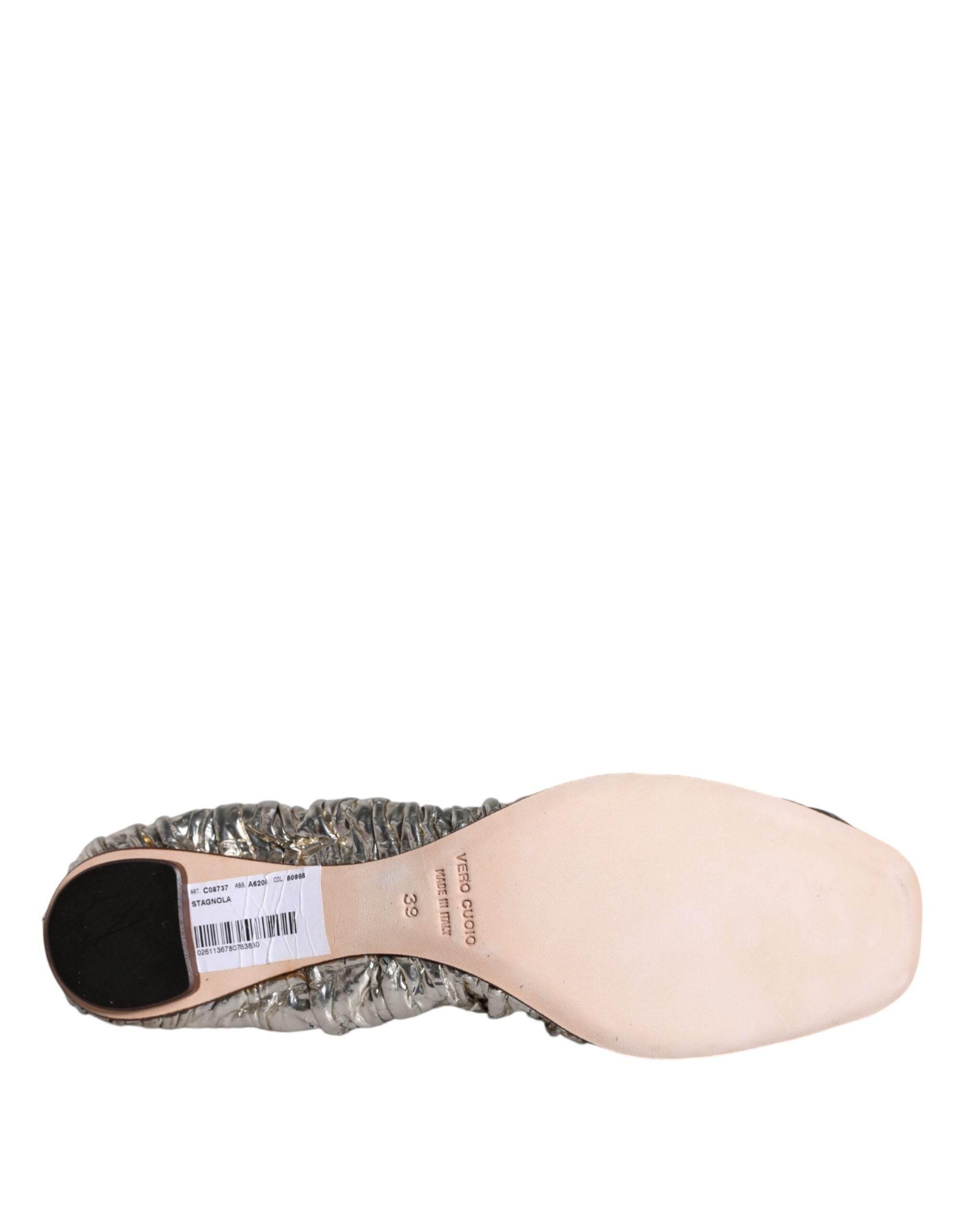 Dolce & Gabbana Silver Patent Leather Scrunch Ballet Flats Shoes - Hilstor