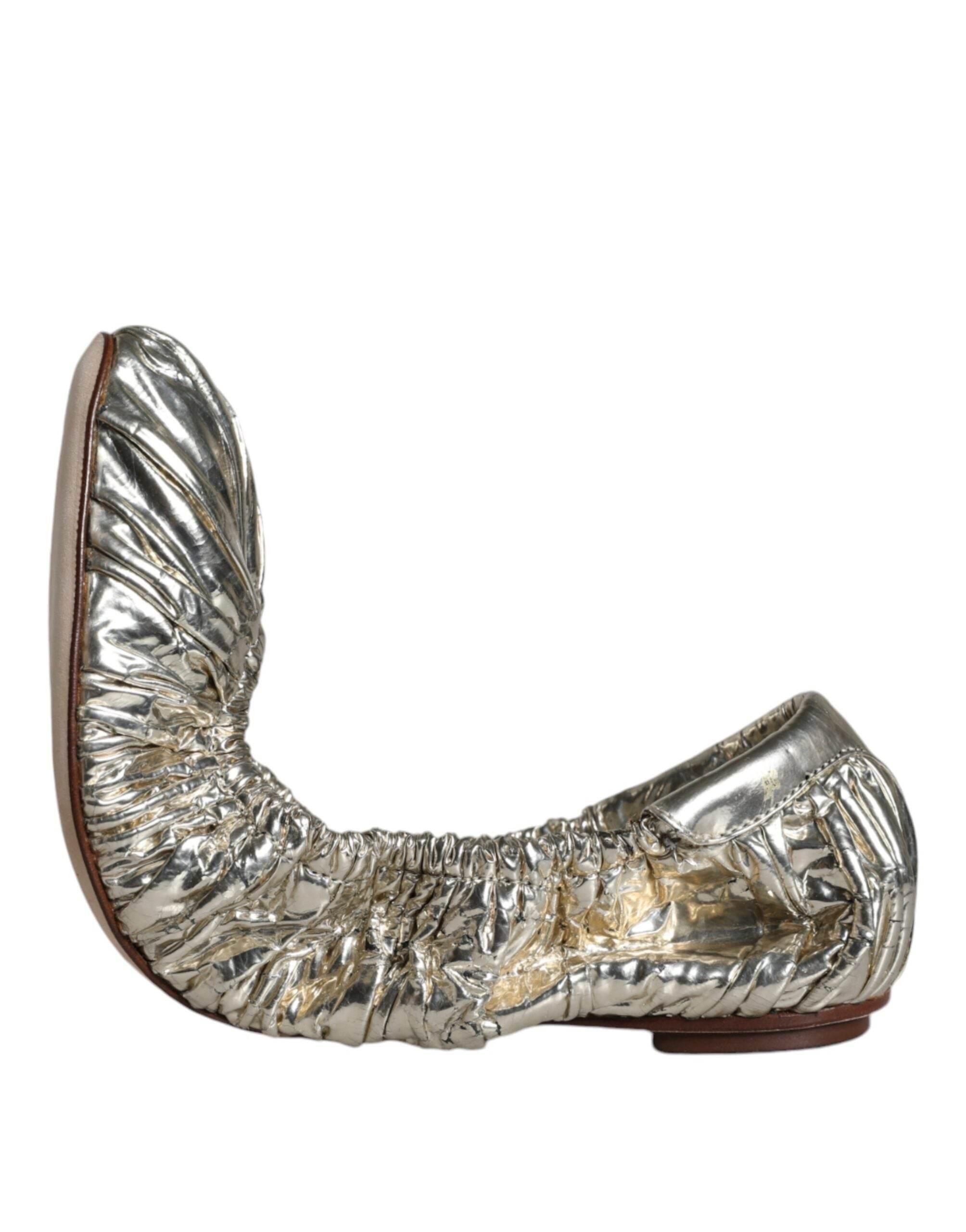 Dolce & Gabbana Silver Patent Leather Scrunch Ballet Flats Shoes - Hilstor
