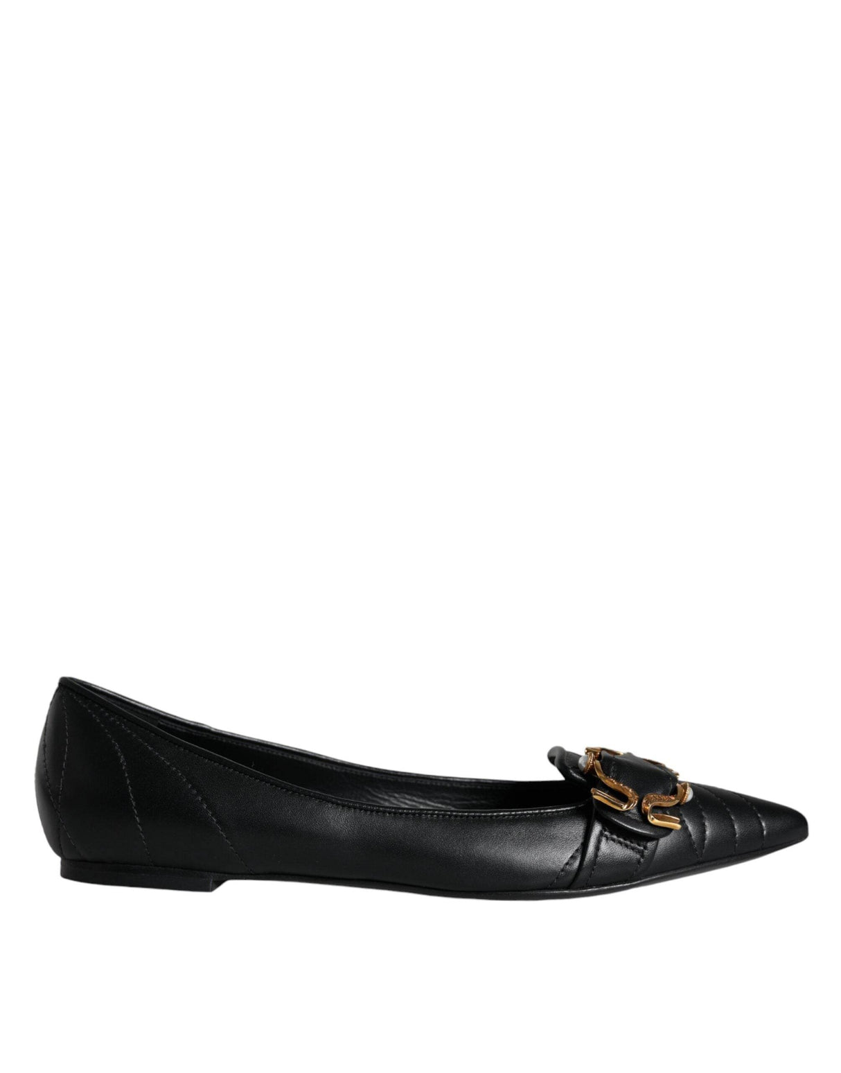 Dolce & Gabbana Black Devotion Leather Pointy Flats Shoes - Hilstor