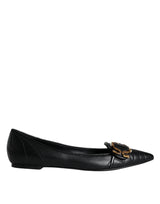 Dolce & Gabbana Black Devotion Leather Pointy Flats Shoes - Hilstor